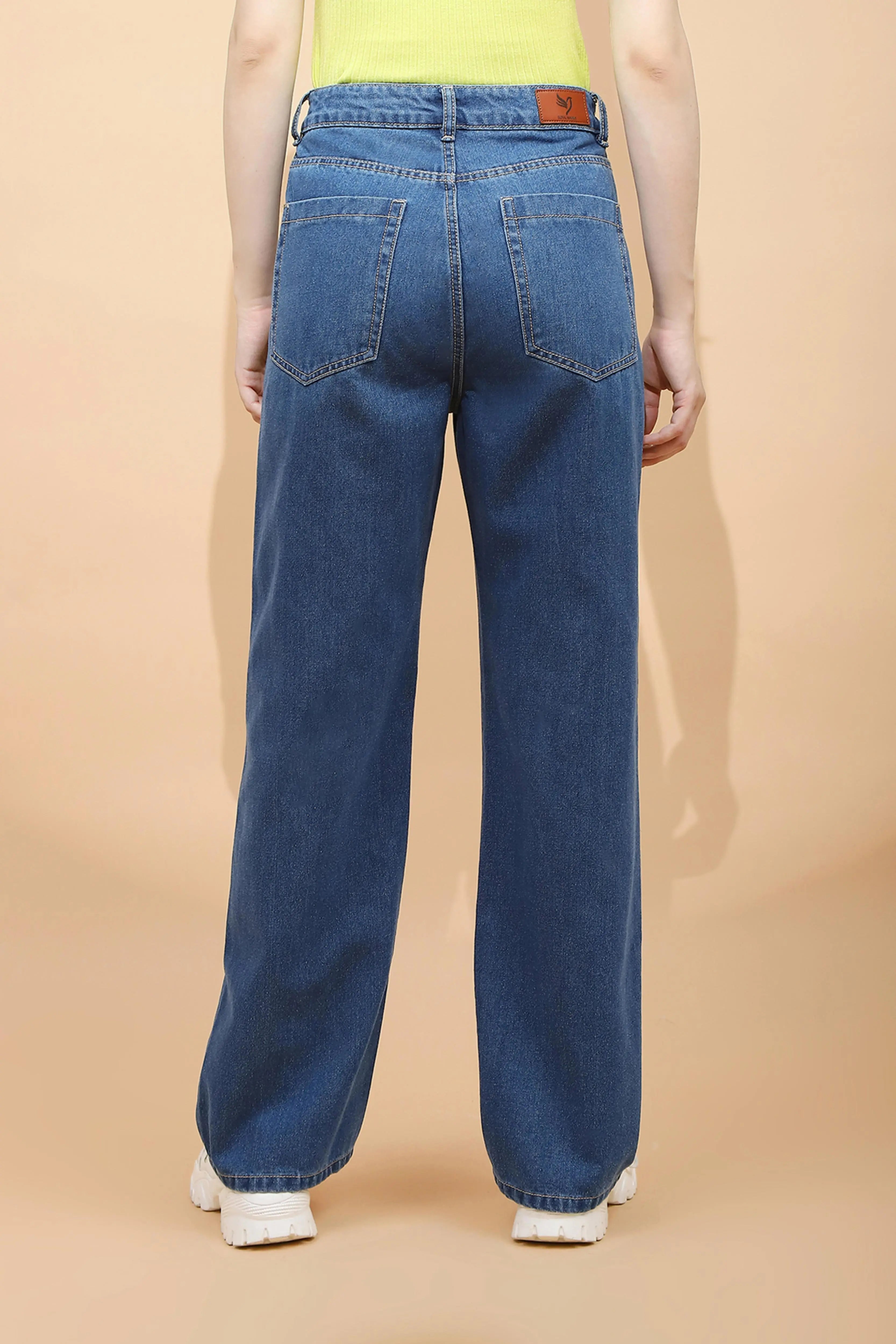 Blue Cotton Blend Relaxed Jeans - Global Republic