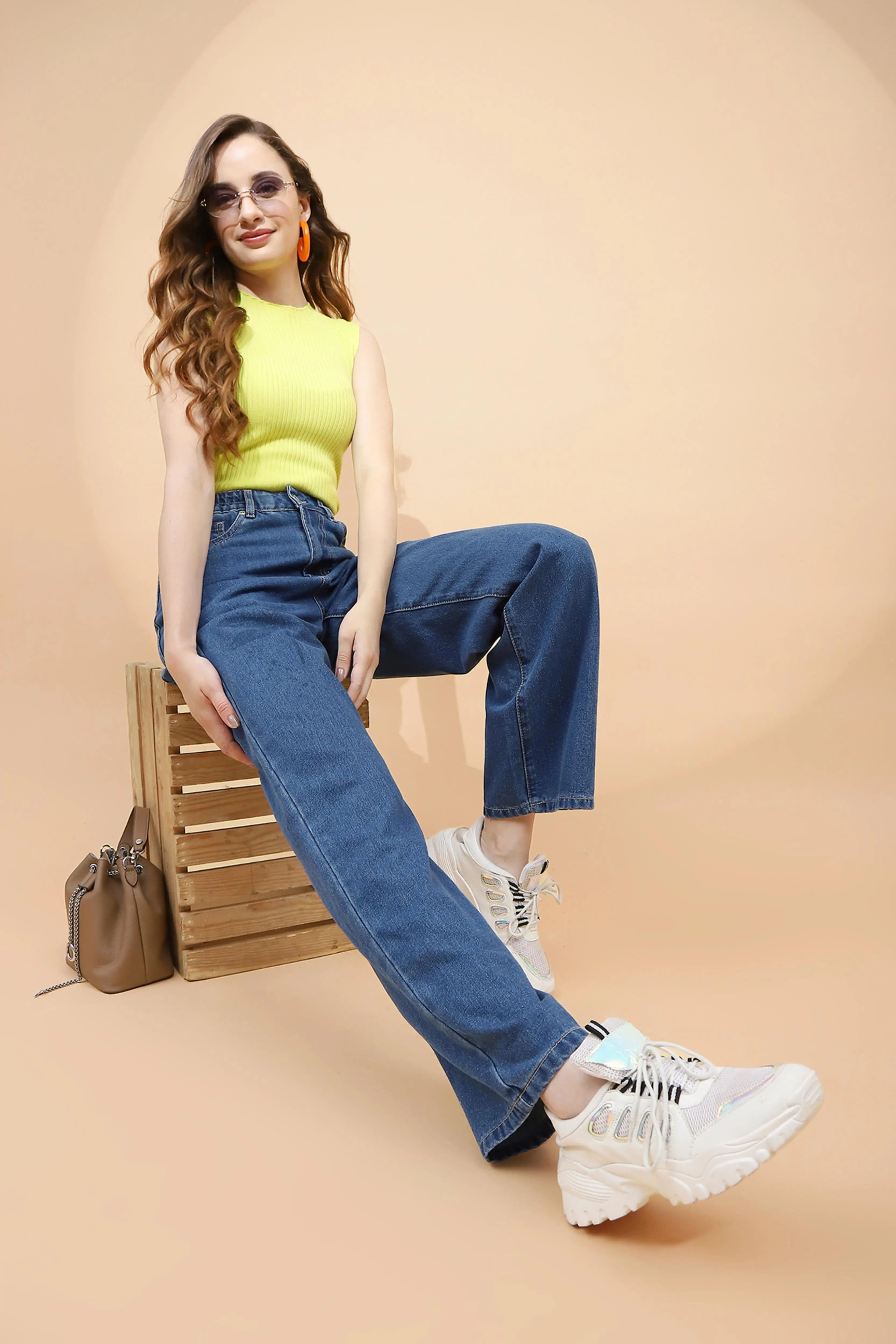 Blue Cotton Blend Relaxed Jeans - Global Republic
