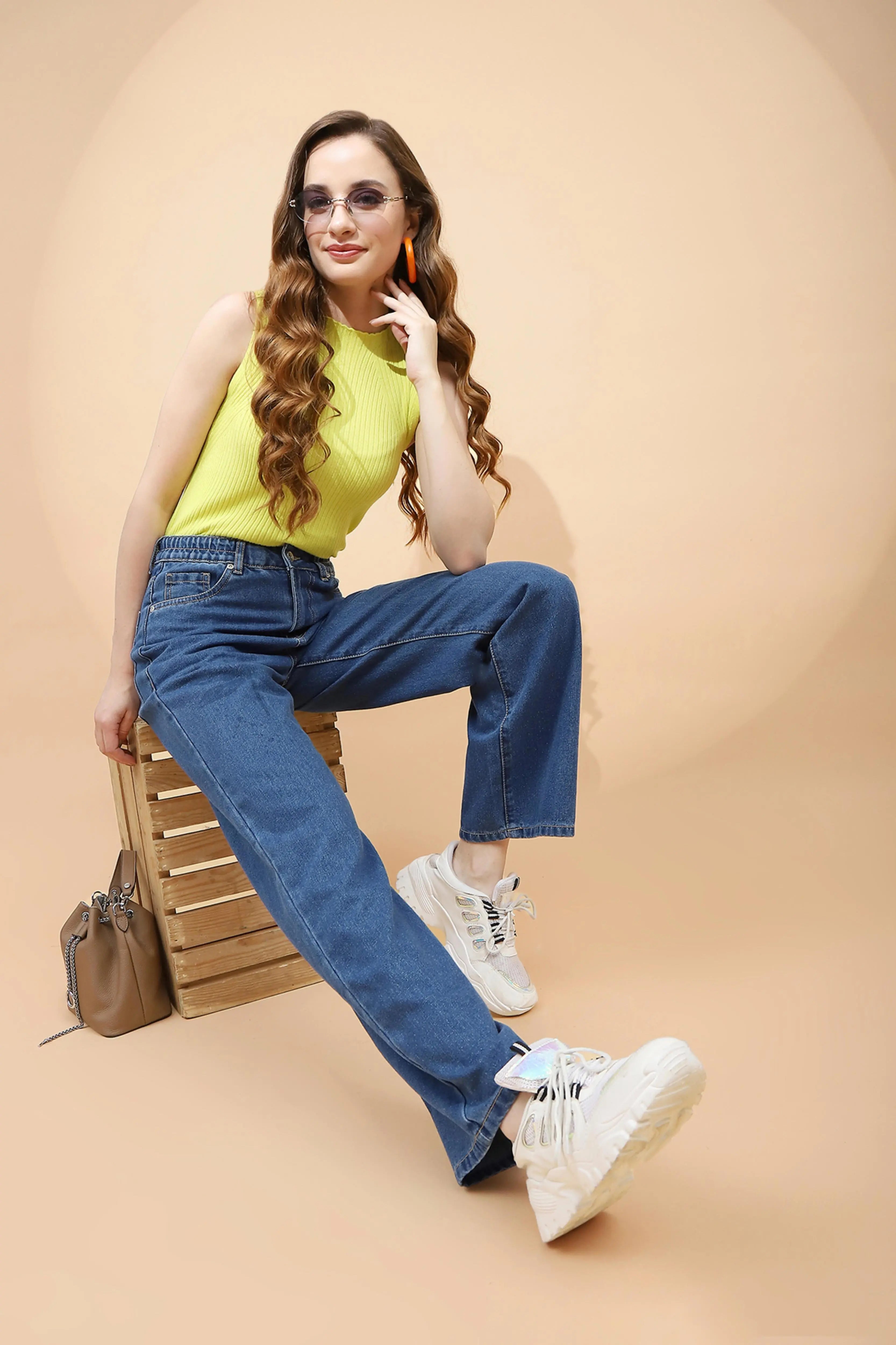 Blue Cotton Blend Relaxed Jeans - Global Republic