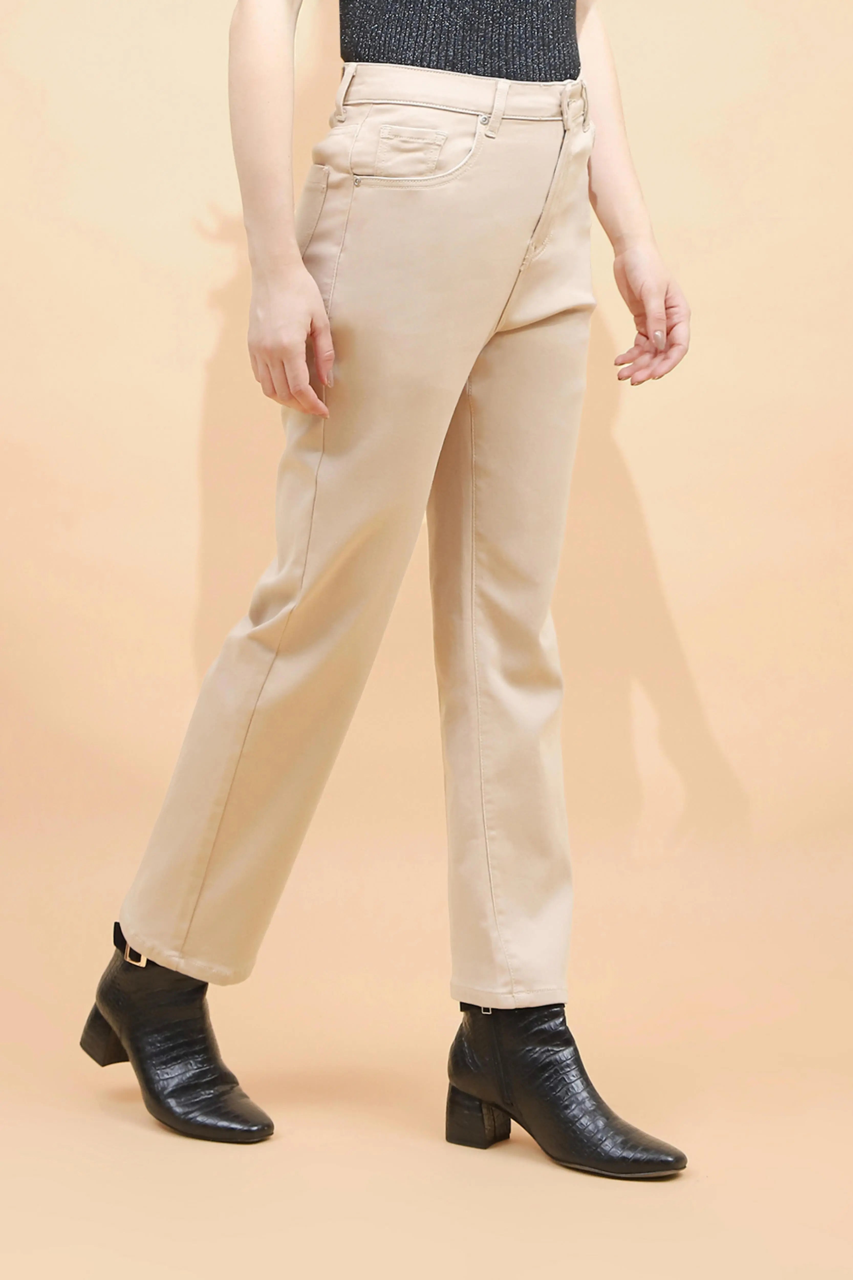 Fawn Cotton Straight Fit Trouser - Global Republic