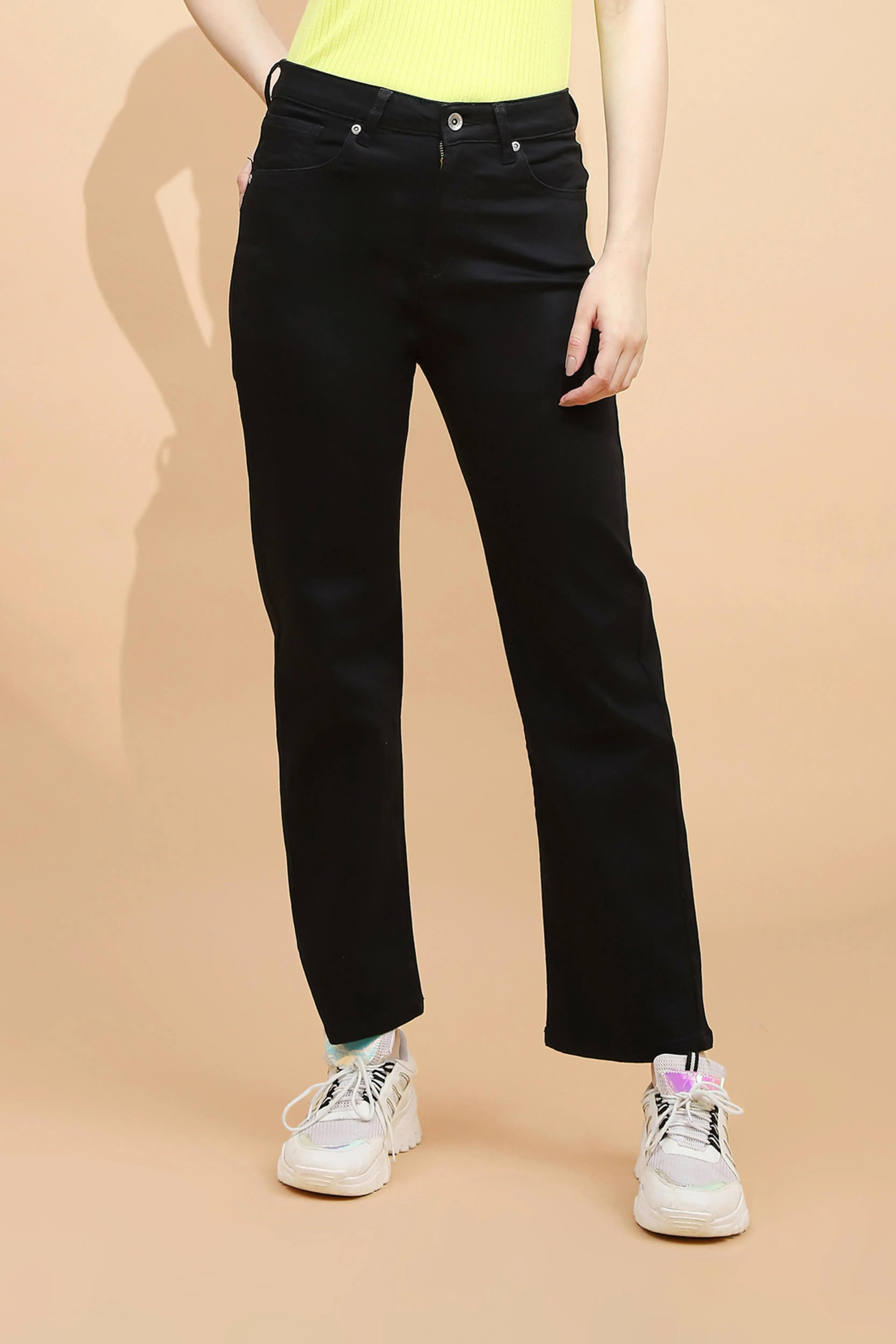 Black Cotton Blend Straight Fit Trouser - Global Republic