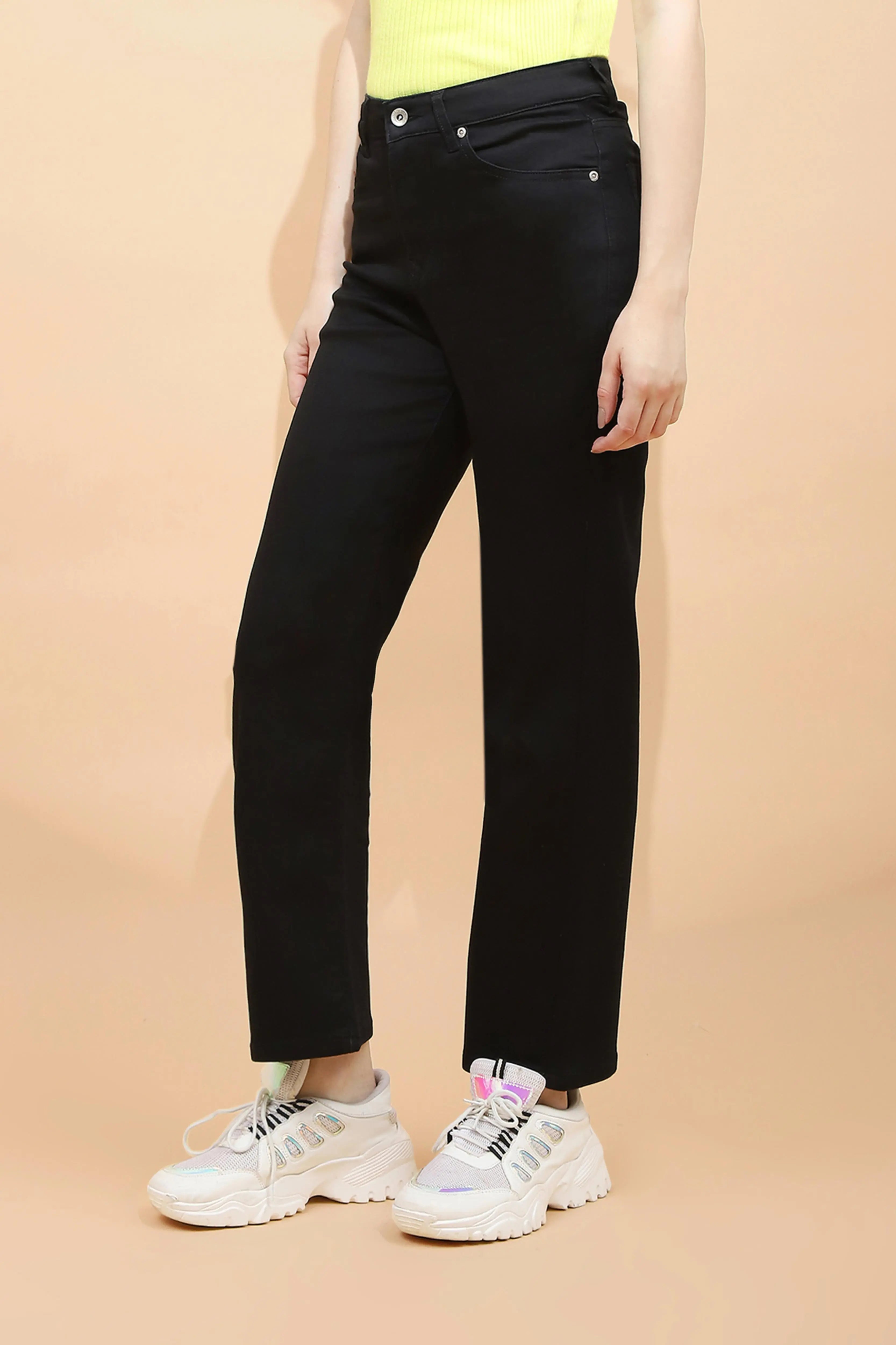 Black Cotton Blend Straight Fit Trouser - Global Republic