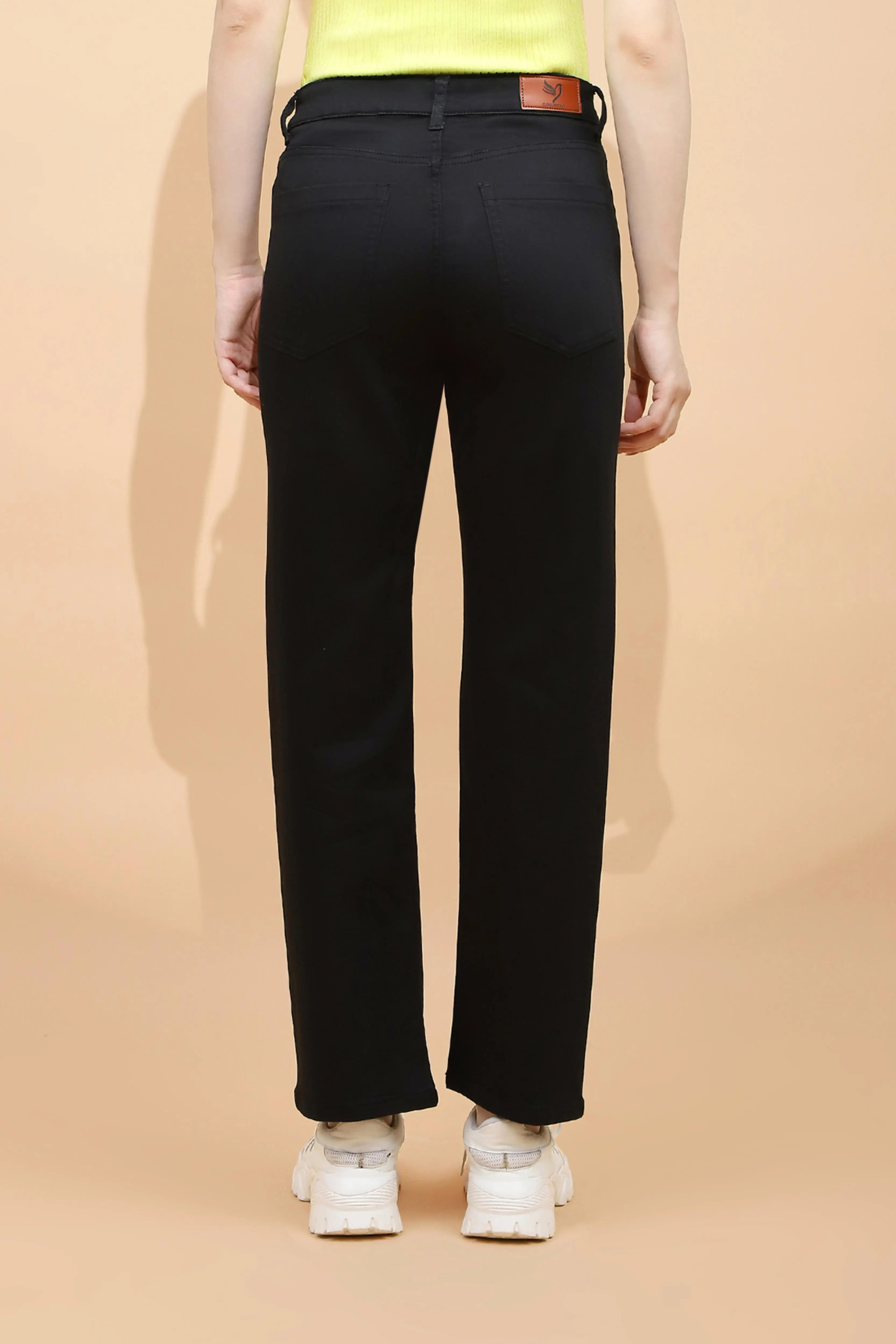 Black Cotton Blend Straight Fit Trouser - Global Republic