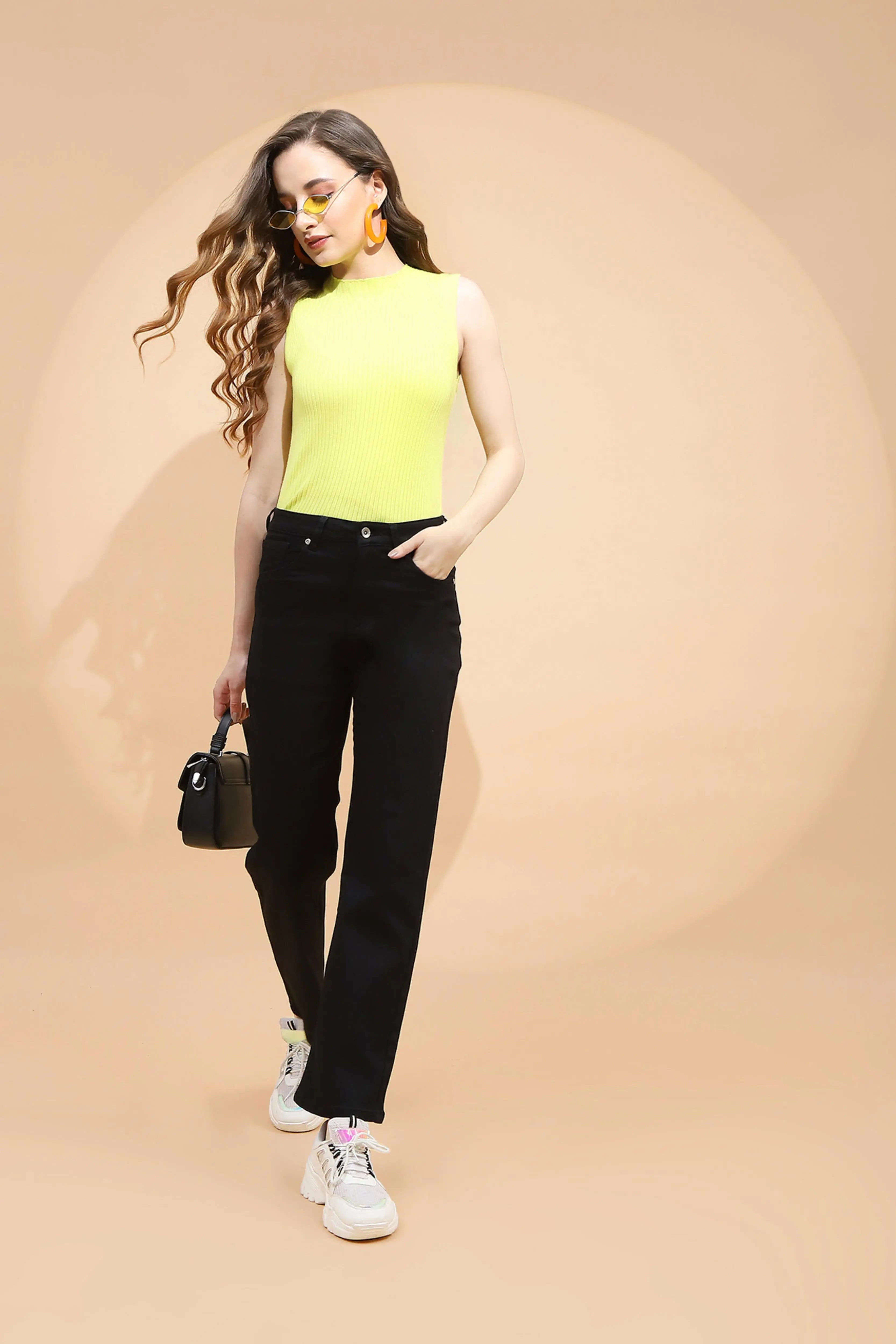 Black Cotton Blend Straight Fit Trouser - Global Republic