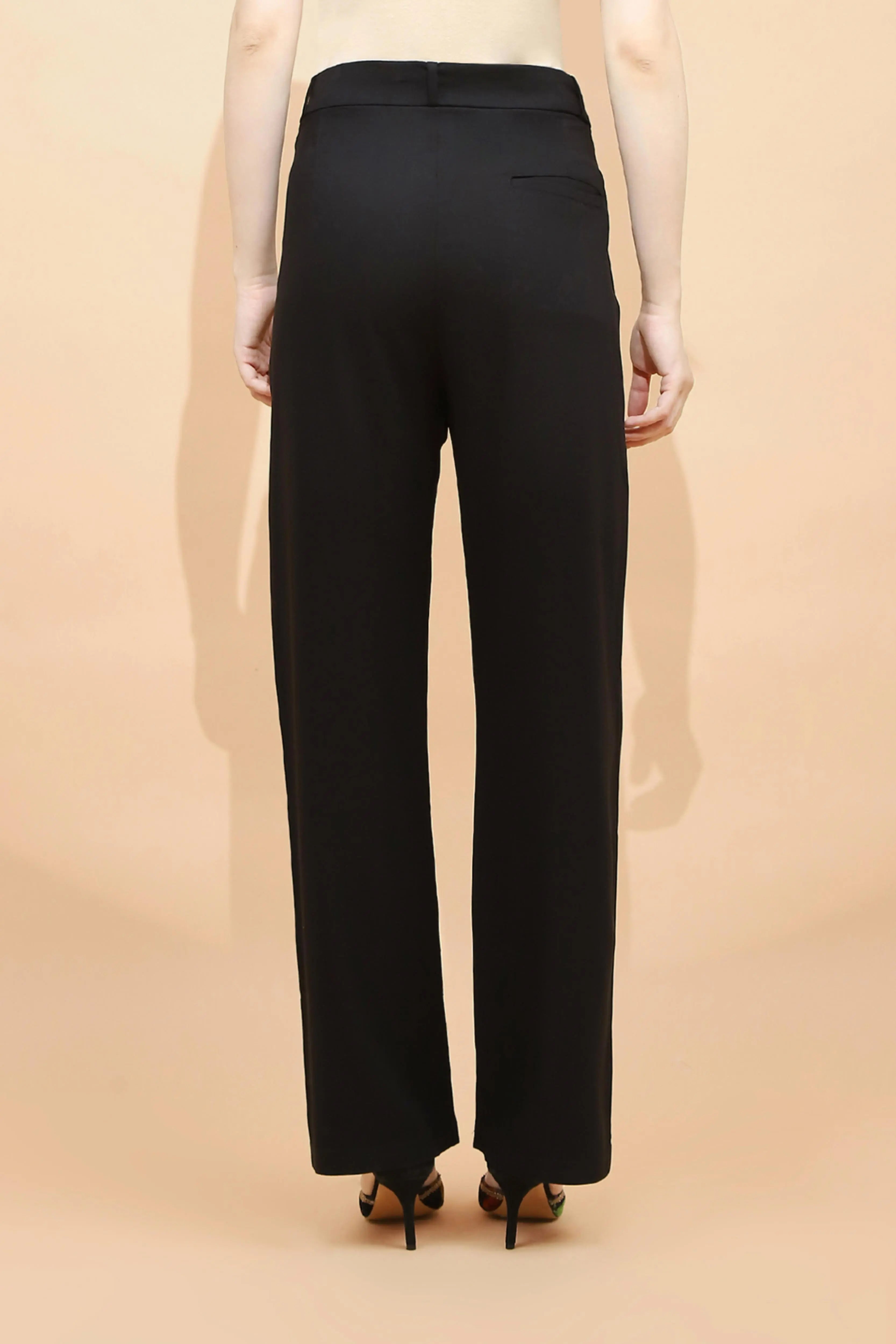 Black Cotton Blend Relaxed Fit Trouser - Global Republic