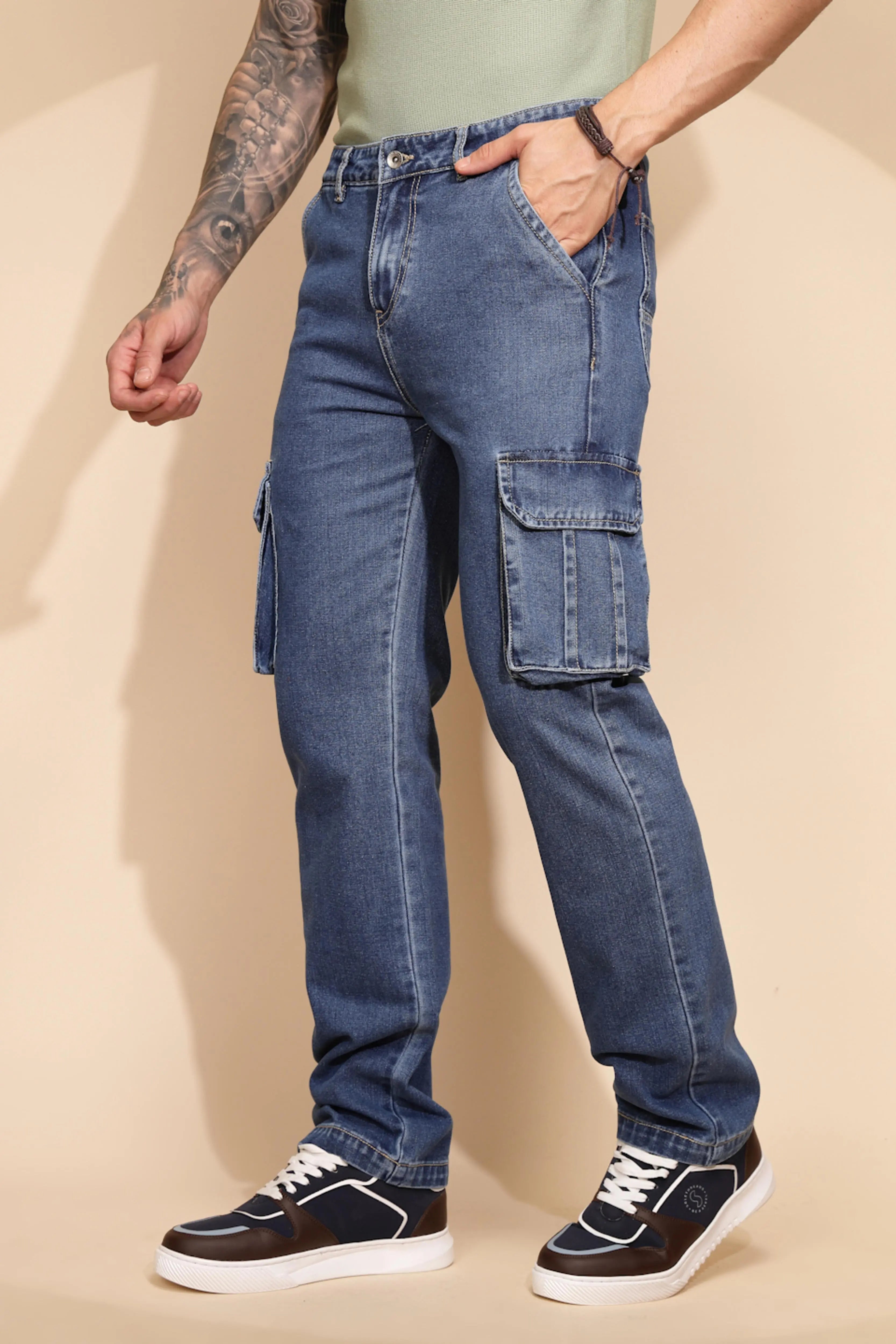 Blue Cotton Blend Cargo Pant - Global Republic