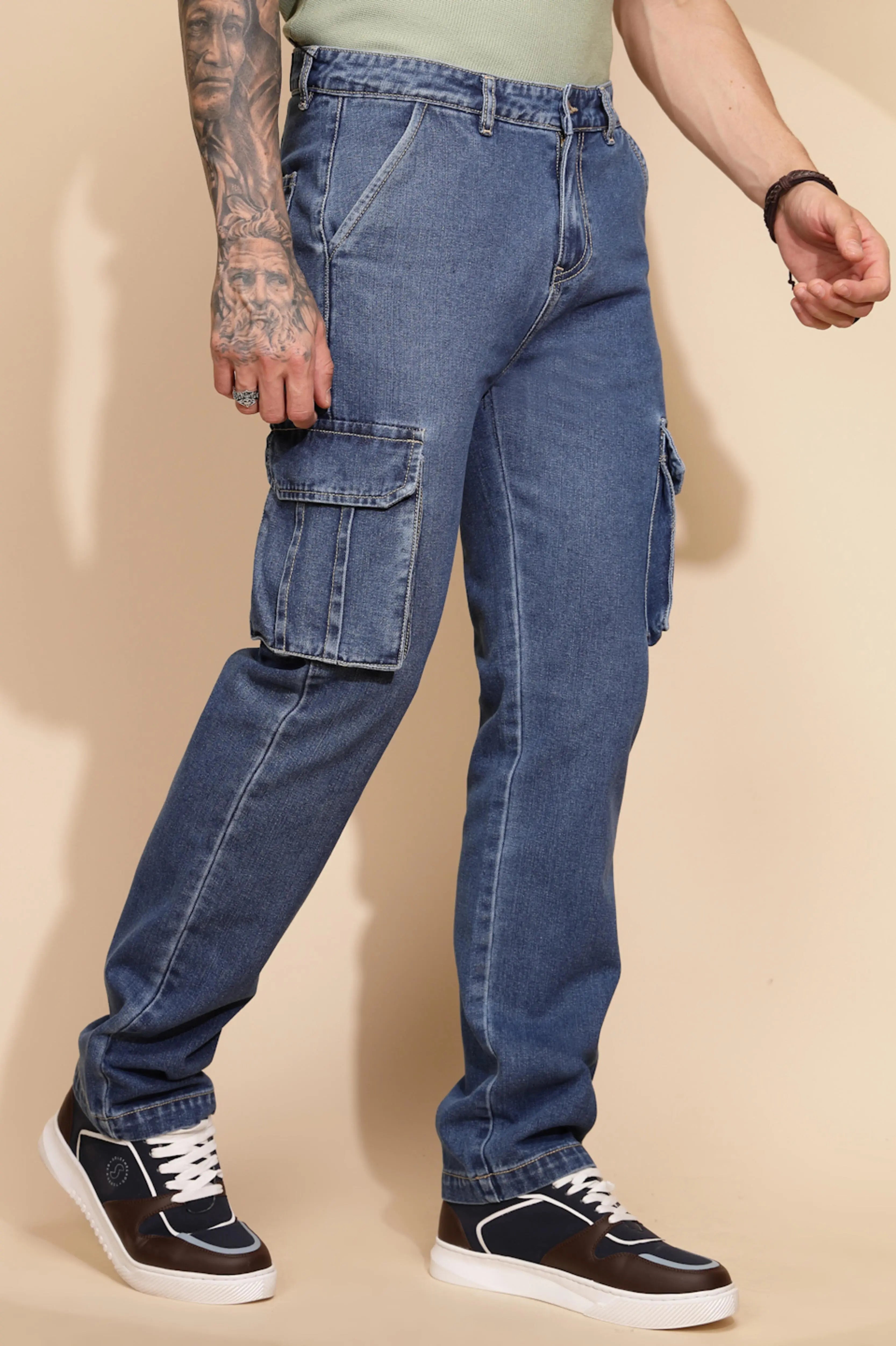 Blue Cotton Blend Cargo Pant - Global Republic