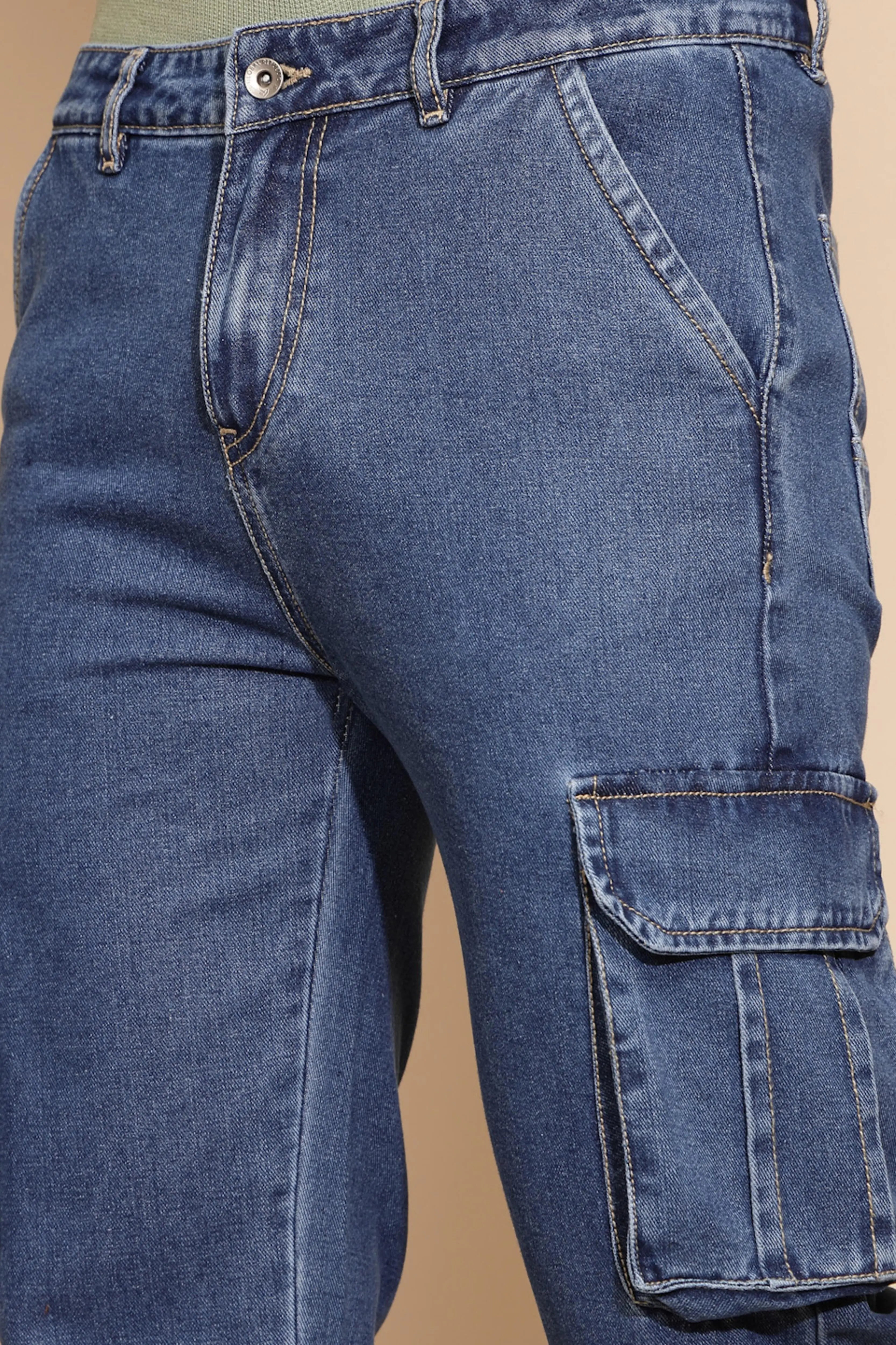 Blue Cotton Blend Cargo Pant - Global Republic