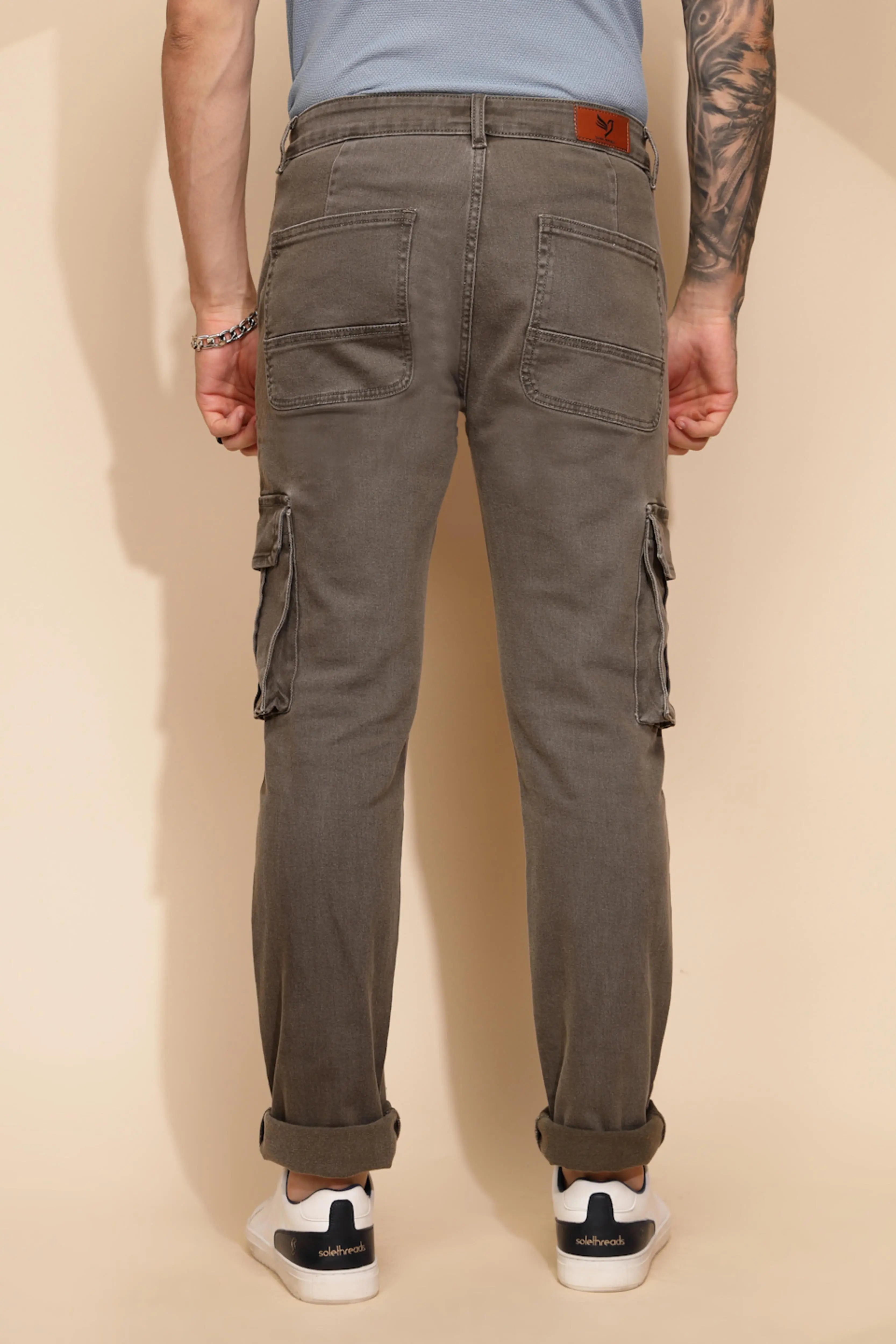 Grey Cotton Blend Cargo Pant - Global Republic