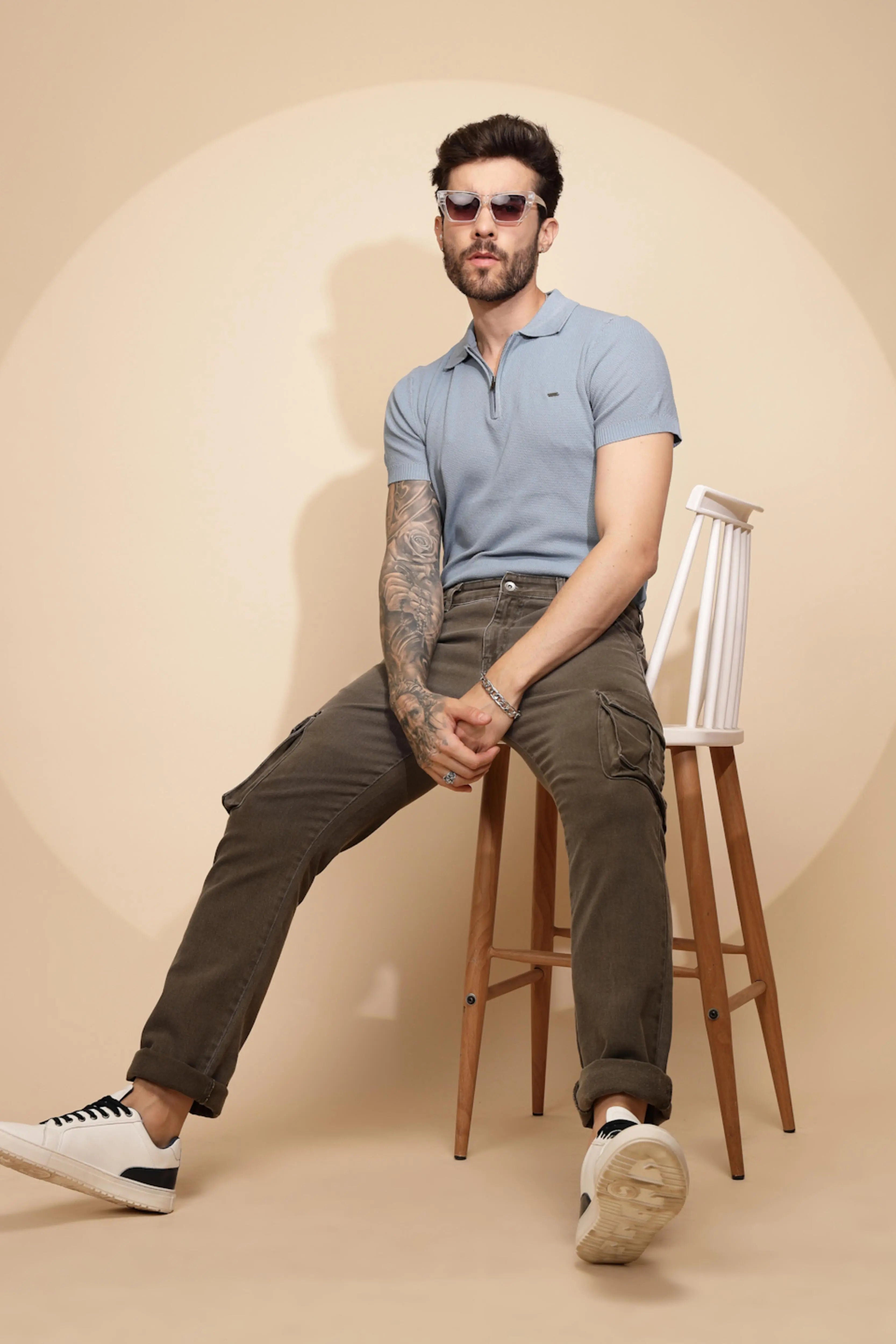 Grey Cotton Blend Cargo Pant - Global Republic