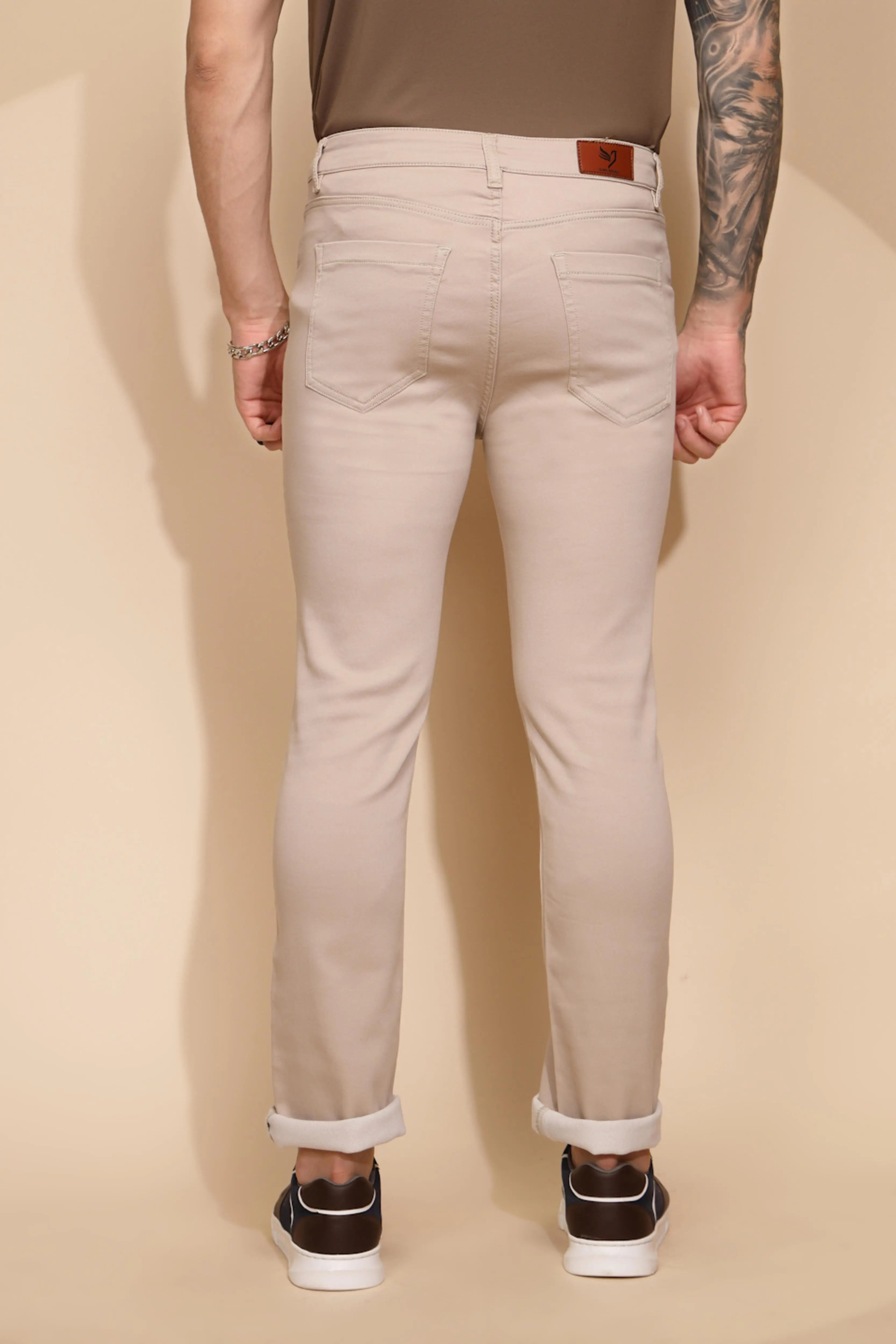 Fawn Cotton Blend Straight Fit Trouser For Men - Global Republic