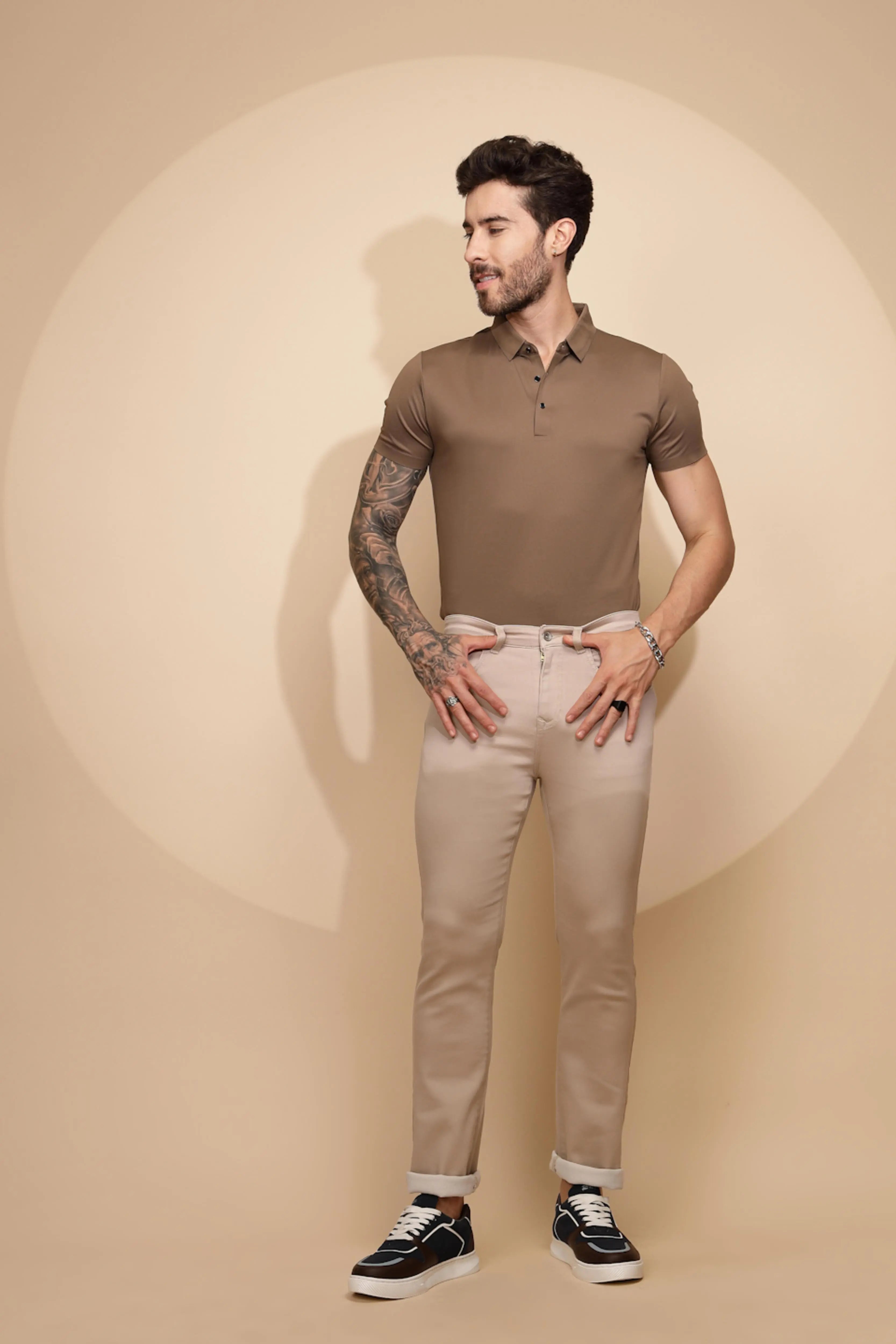 Fawn Cotton Blend Straight Fit Trouser - Global Republic