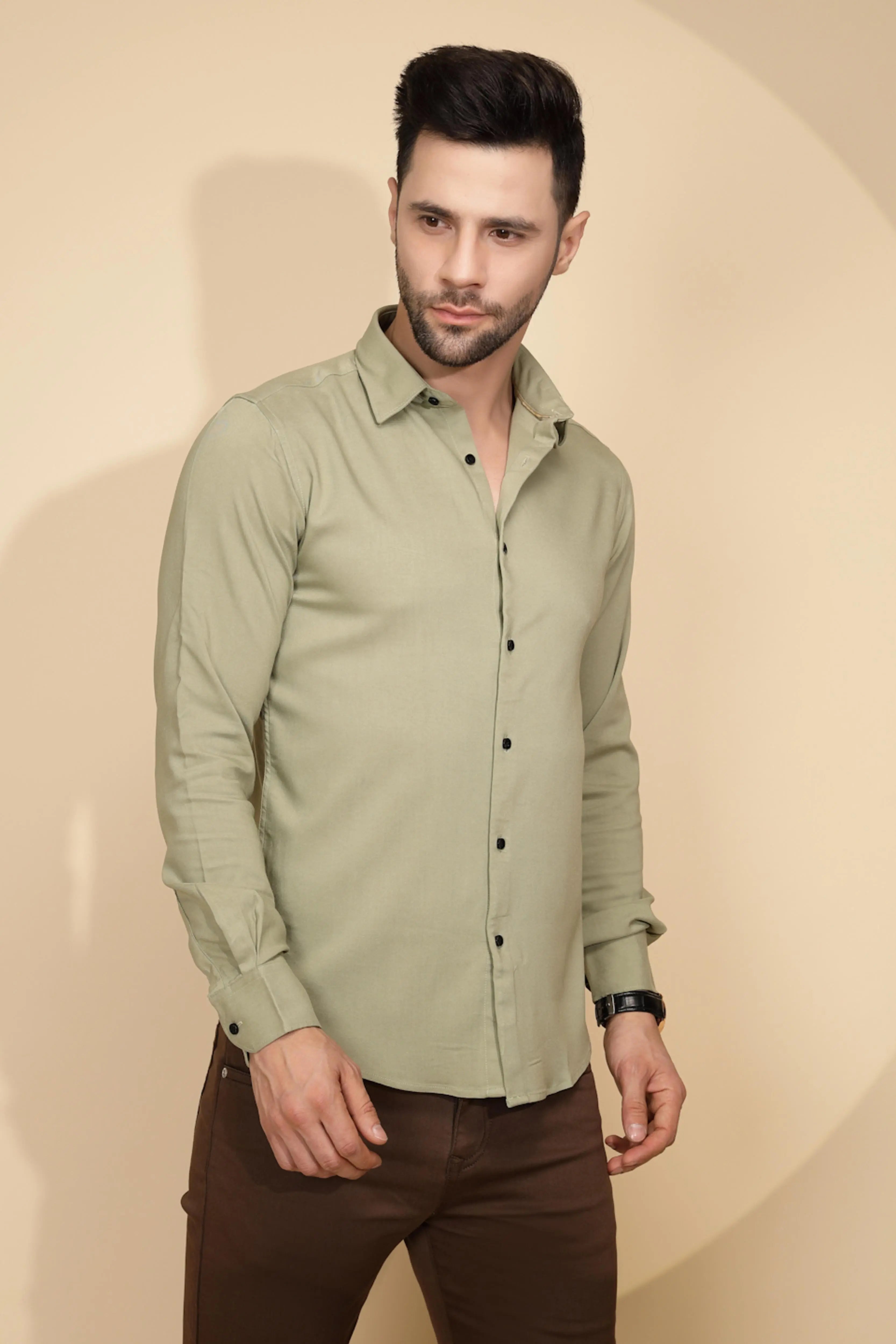 Olive Tailored Fit Shirt For Men - Global Republic