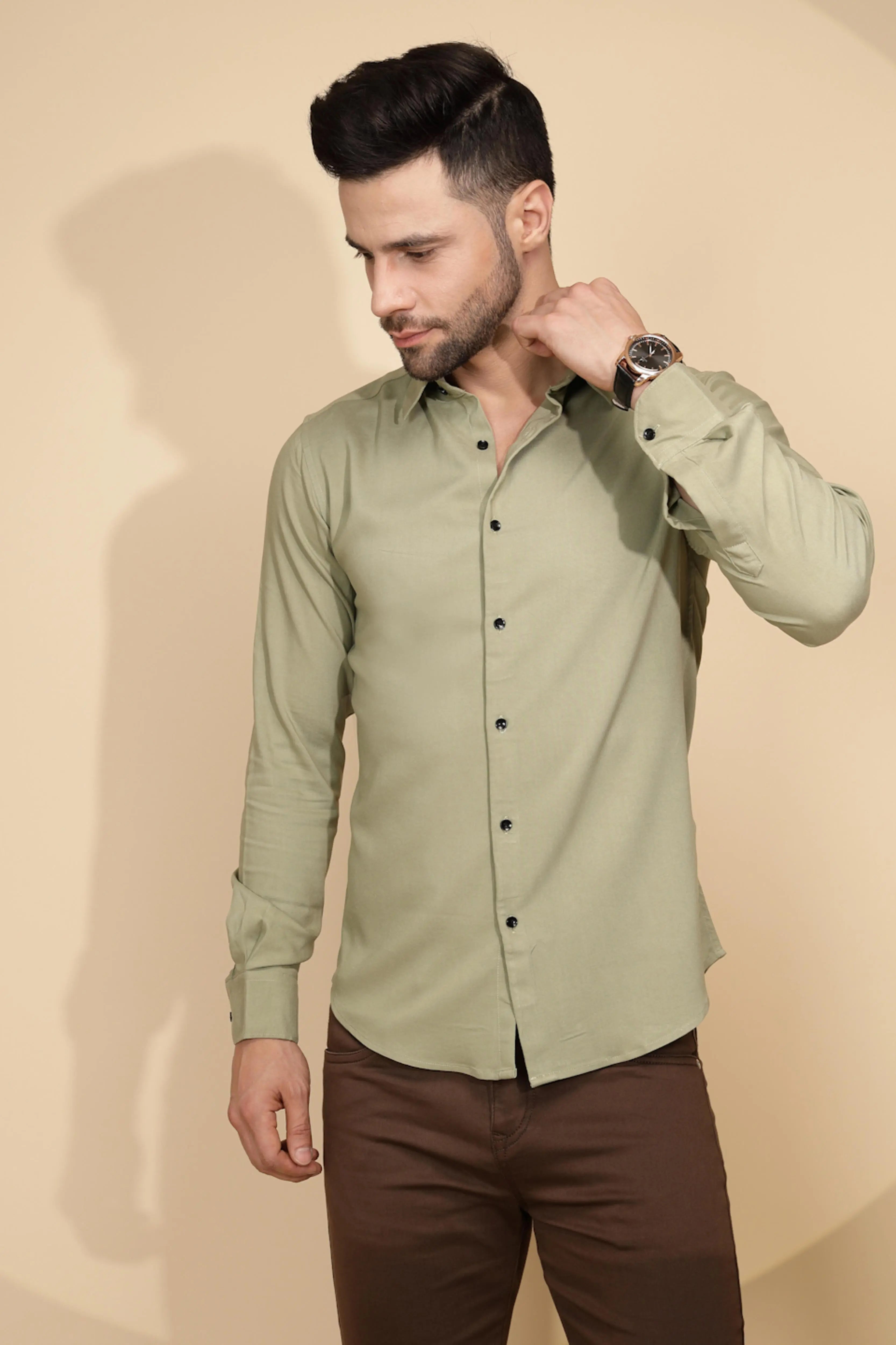 Olive Tailored Fit Shirt For Men - Global Republic