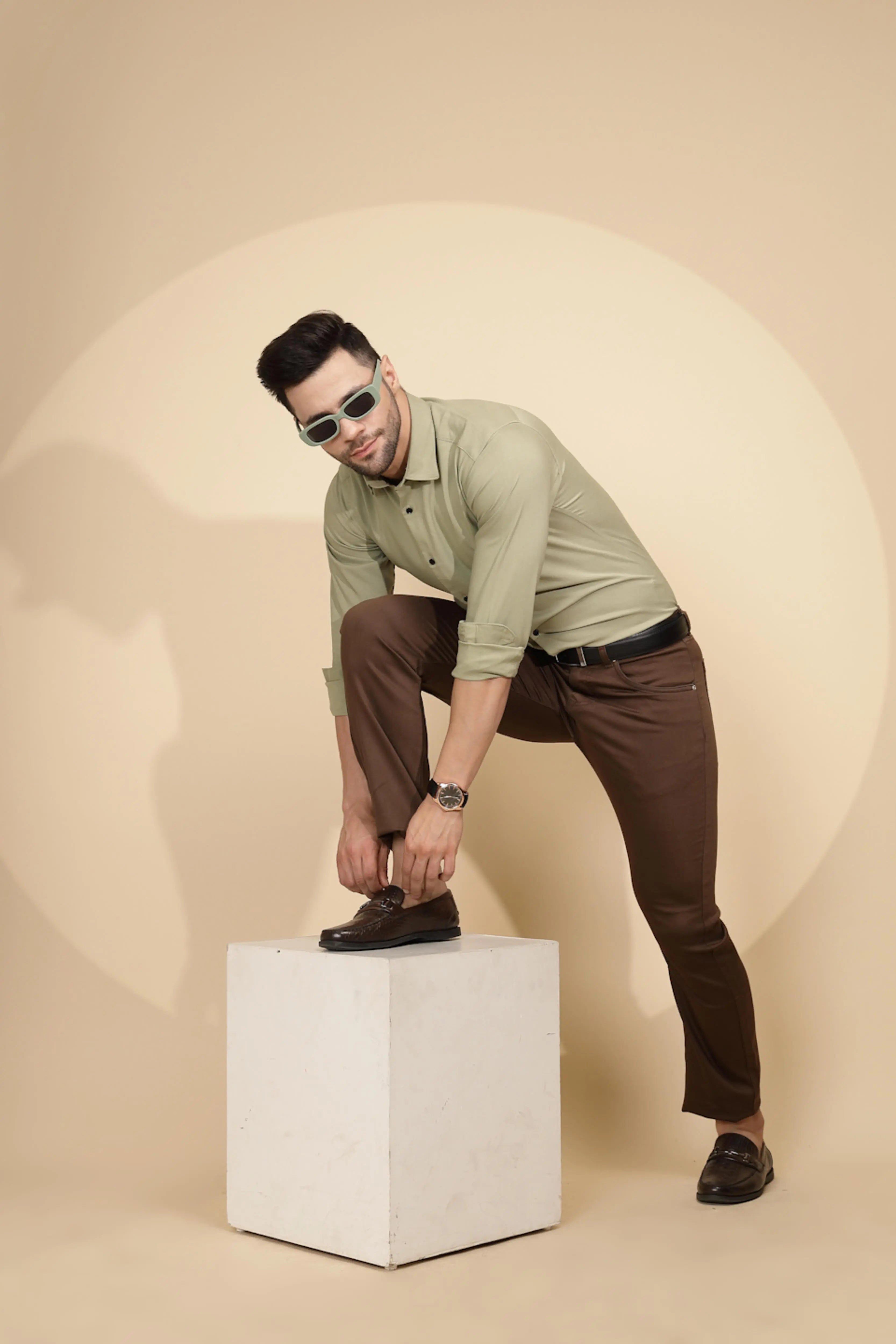 Olive Tailored Fit Shirt For Men - Global Republic