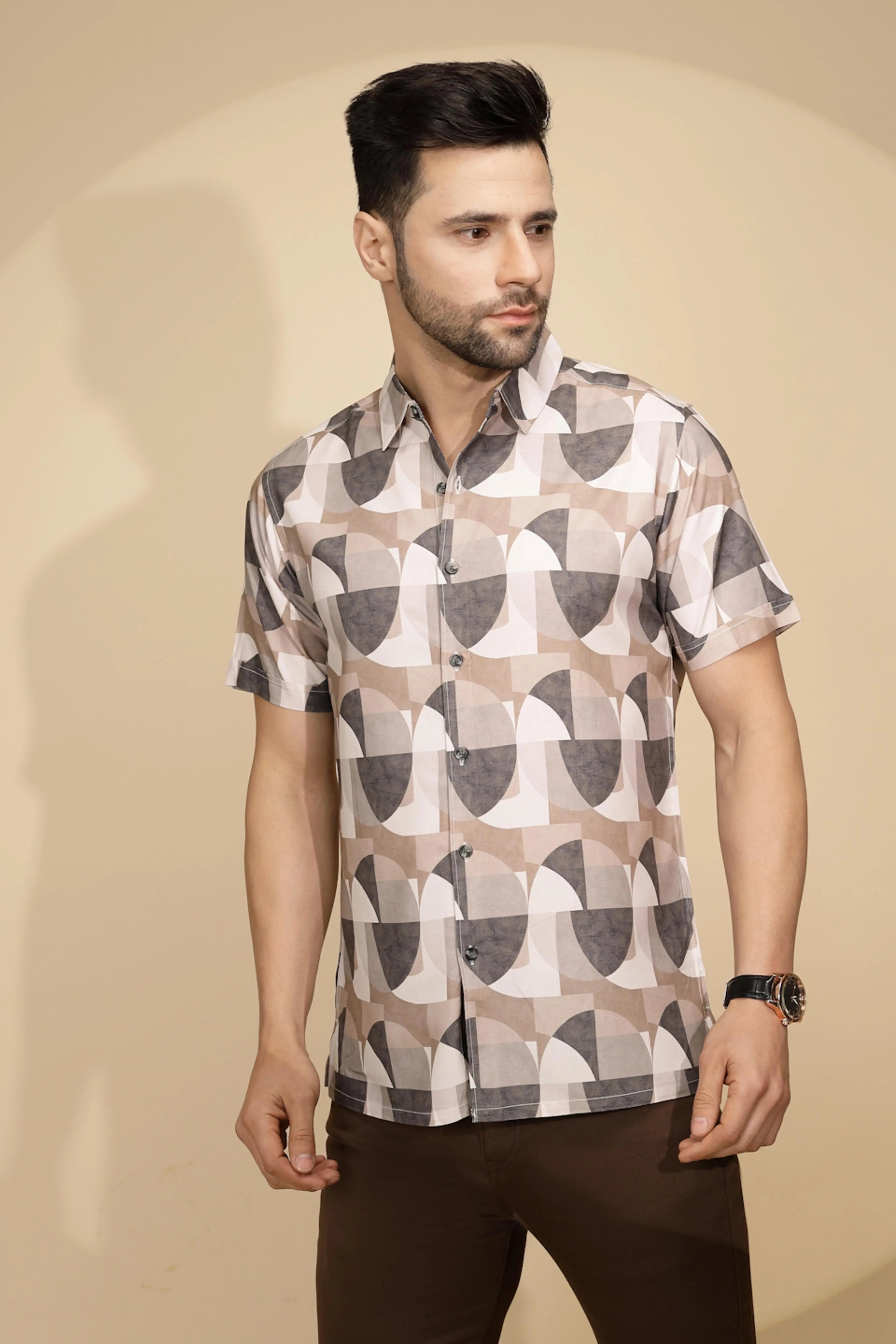 Brown Rayon Tailored Fit Shirt For Men - Global Republic