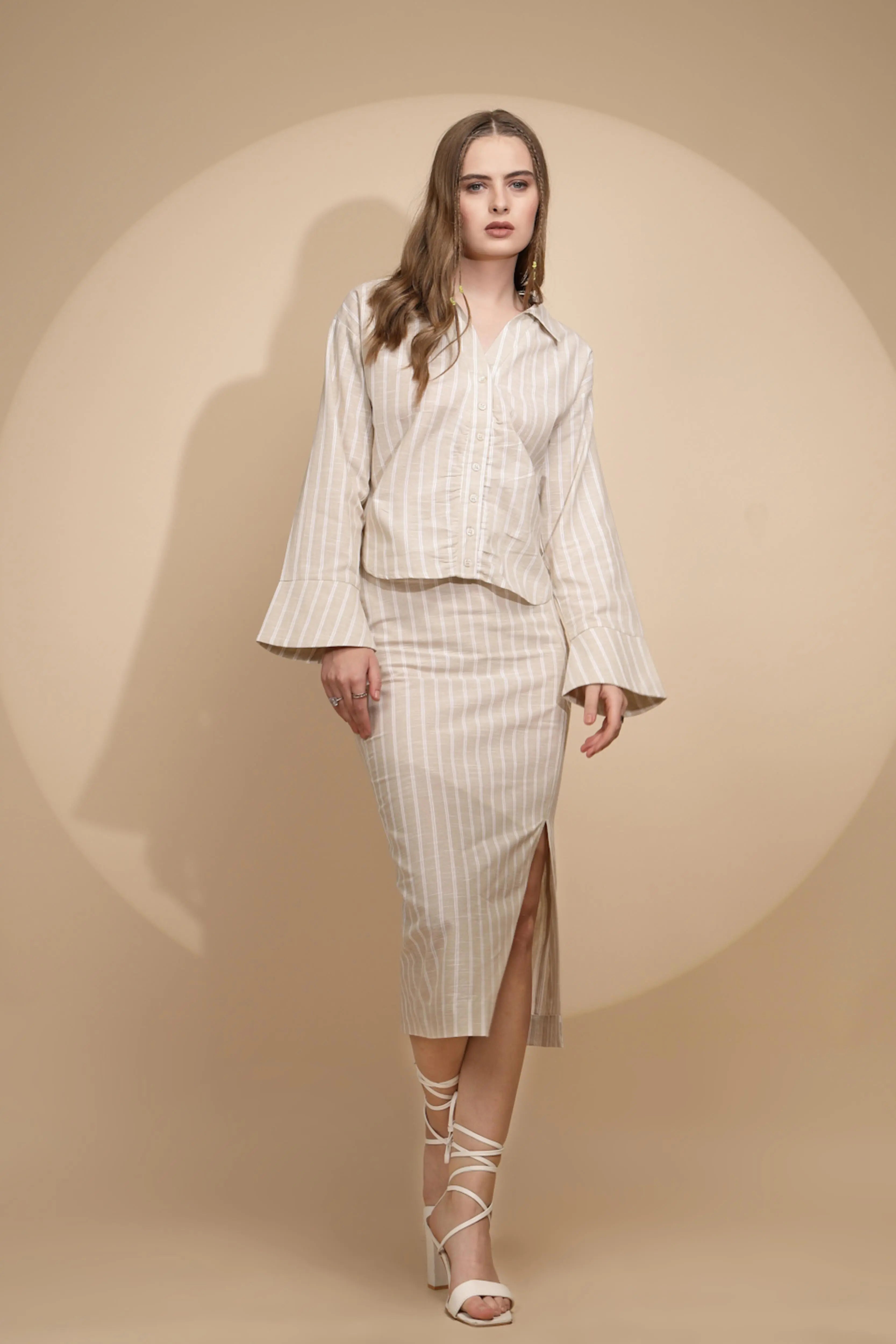 Beige Linen Regular Fit Shirt - Global Republic