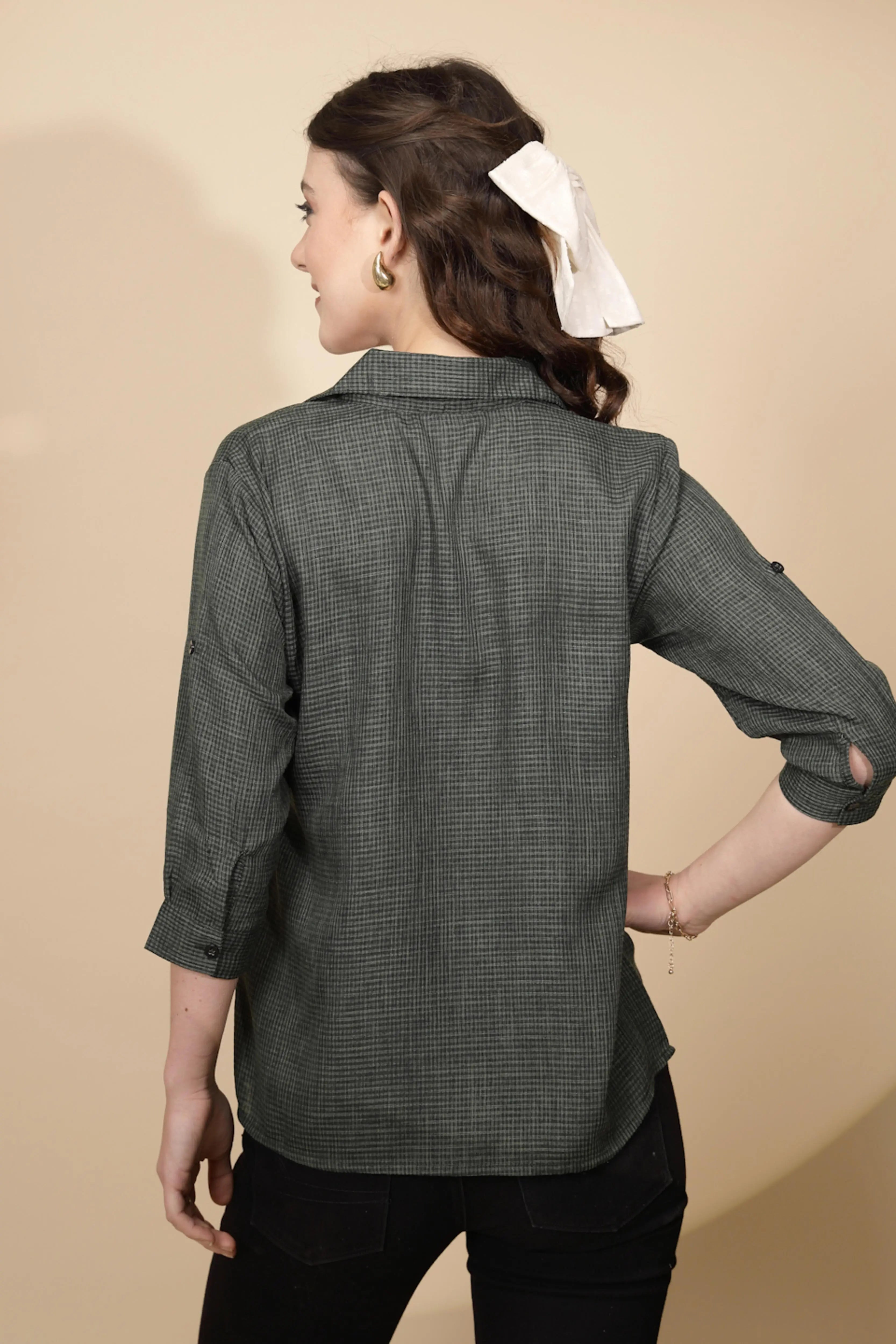 Olive Gingham Check cotton Top - Global Republic