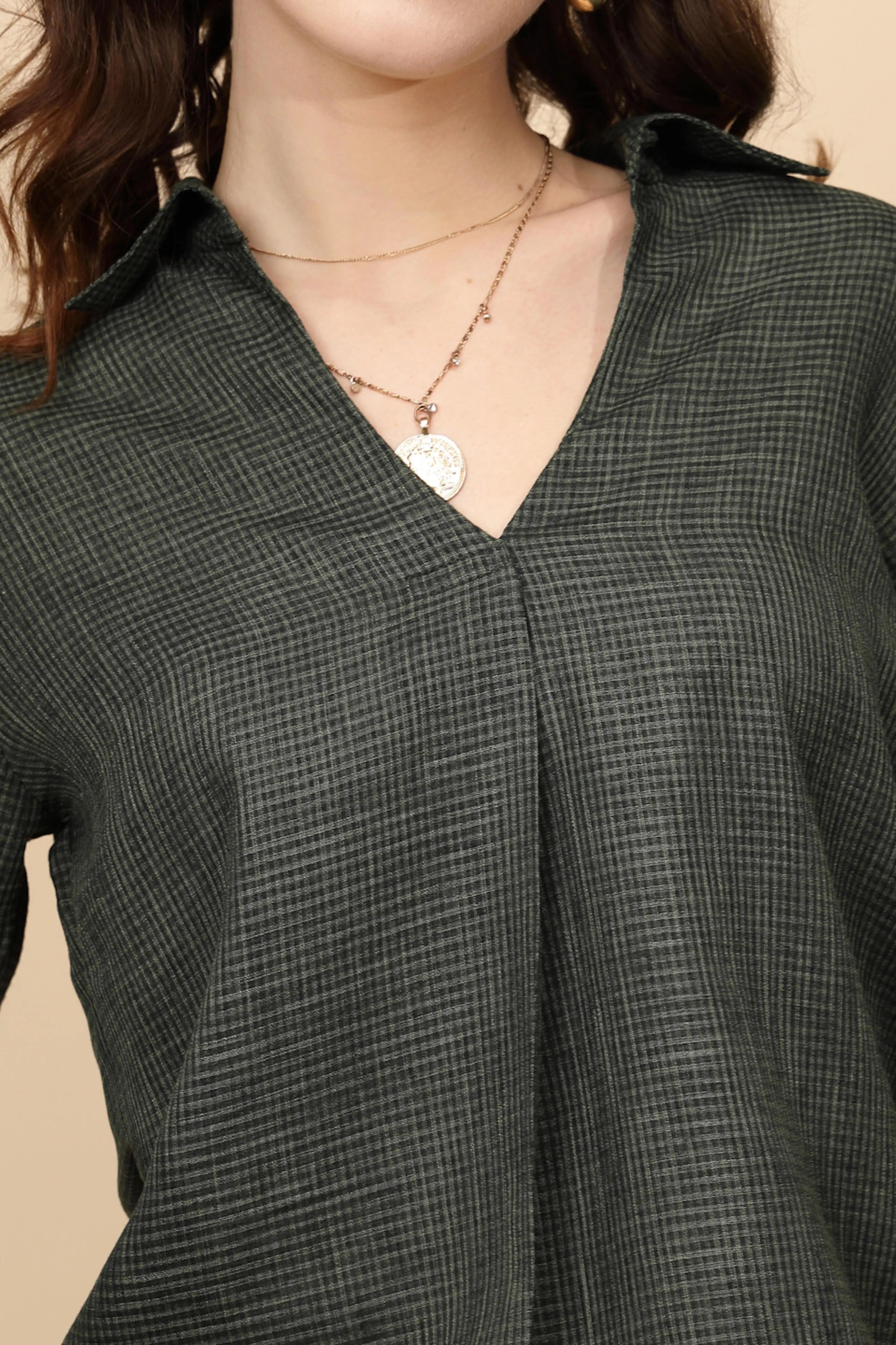 Olive Gingham Check cotton Top - Global Republic