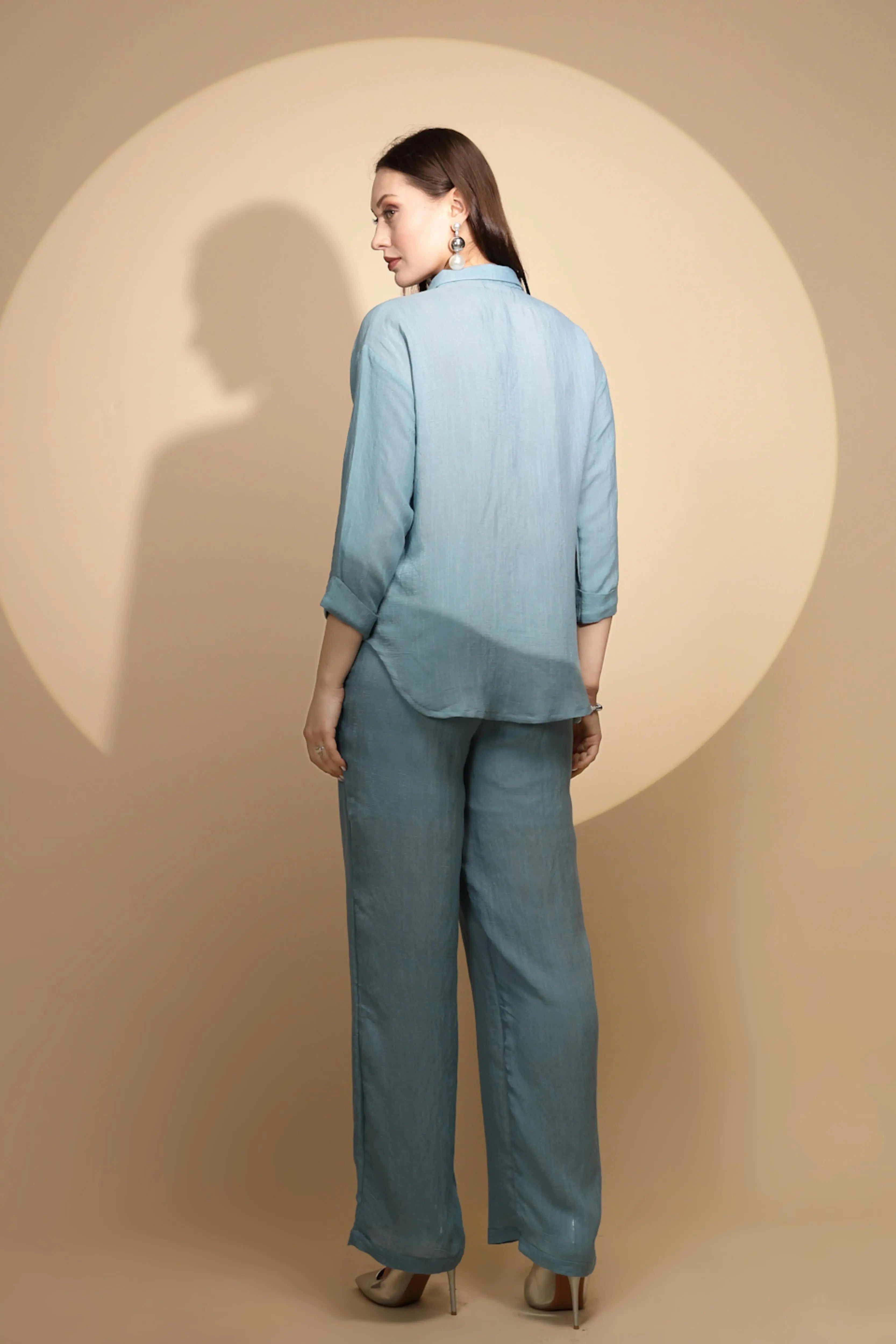 Powder Blue Rayon Regular Fit Co-Ord Set For Women - Global Republic