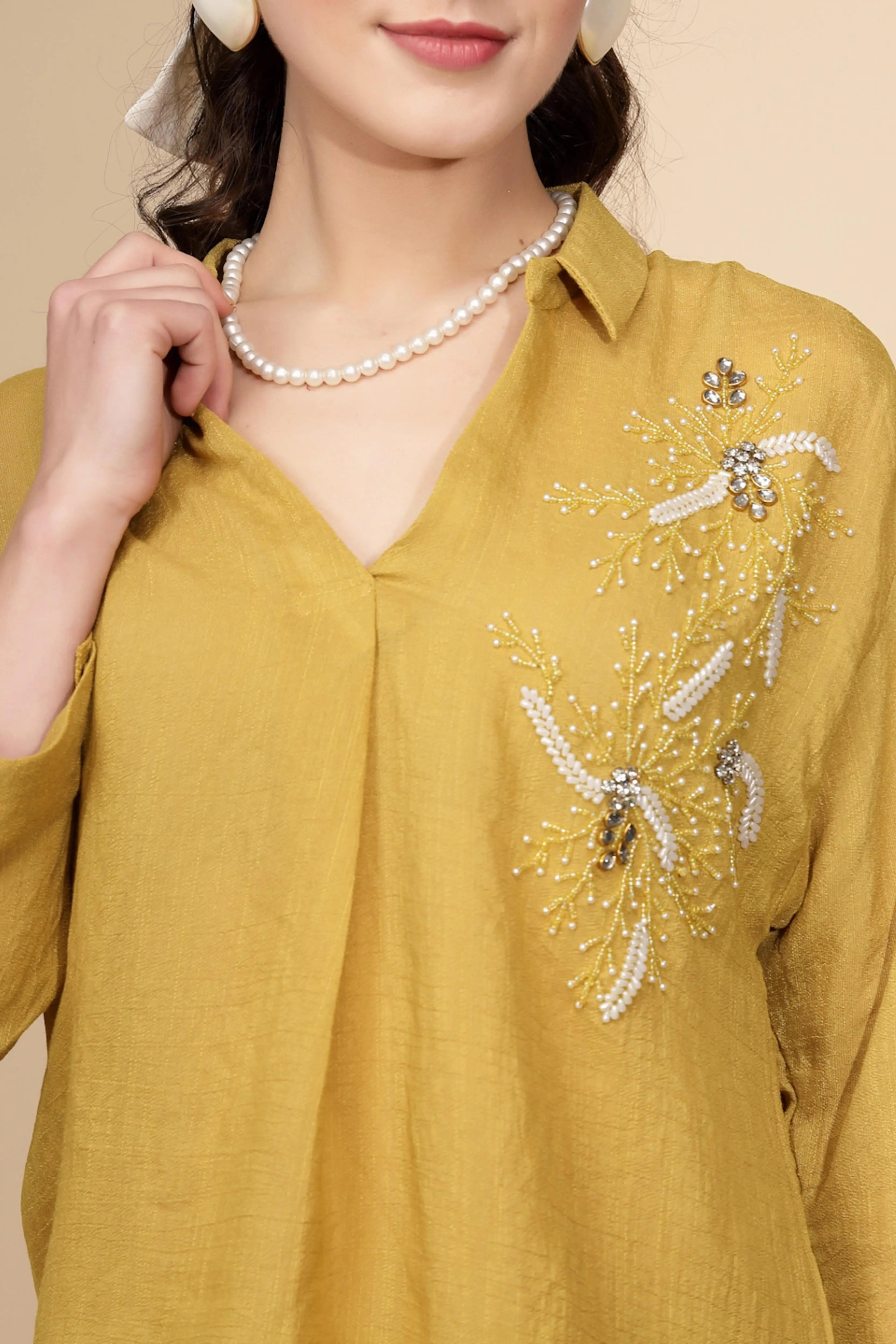 Mustard Rayon Regular Fit Co-Ord Set For Women - Global Republic