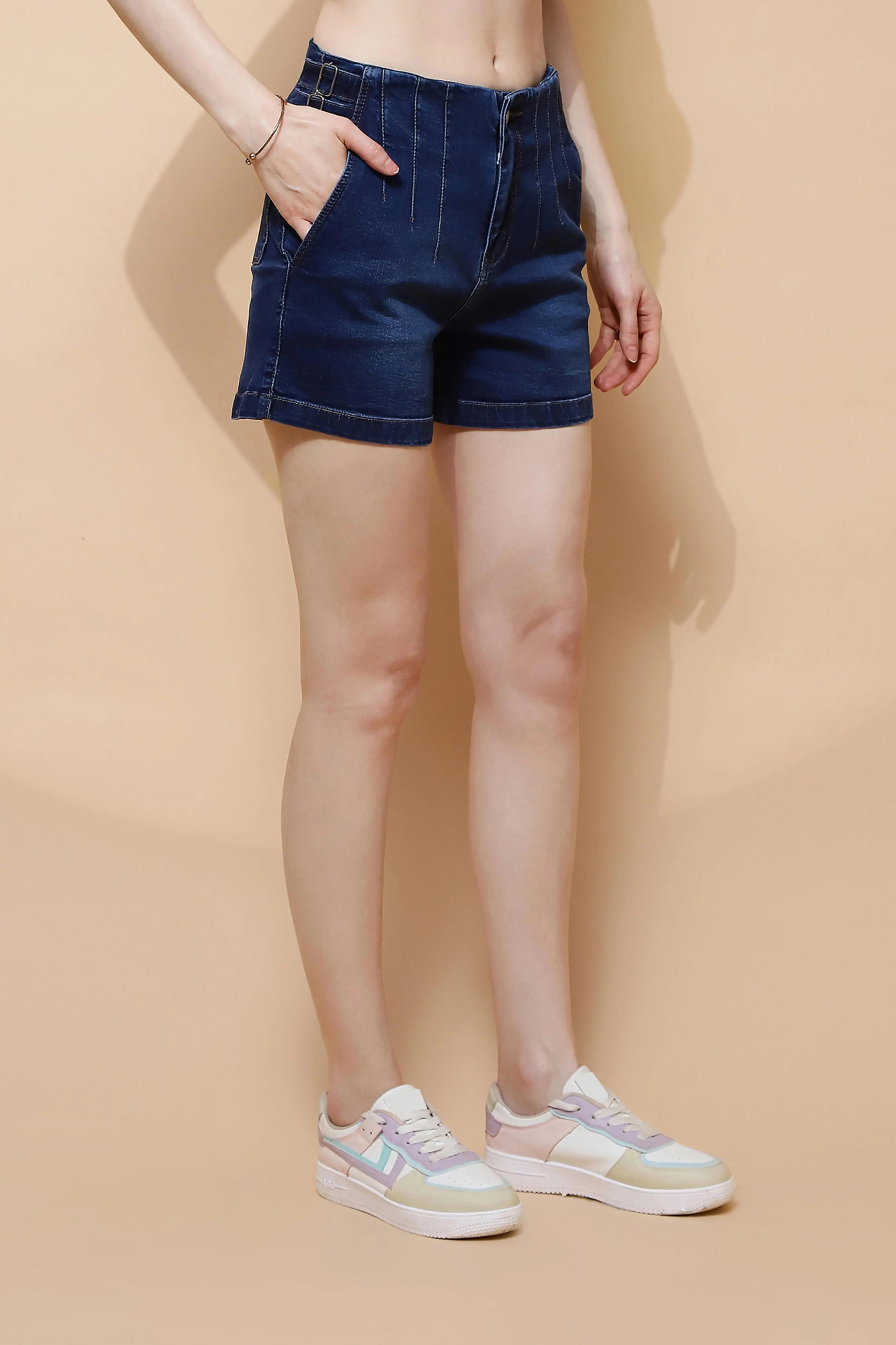 Dark Blue Cotton Blend Shorts - Global Republic