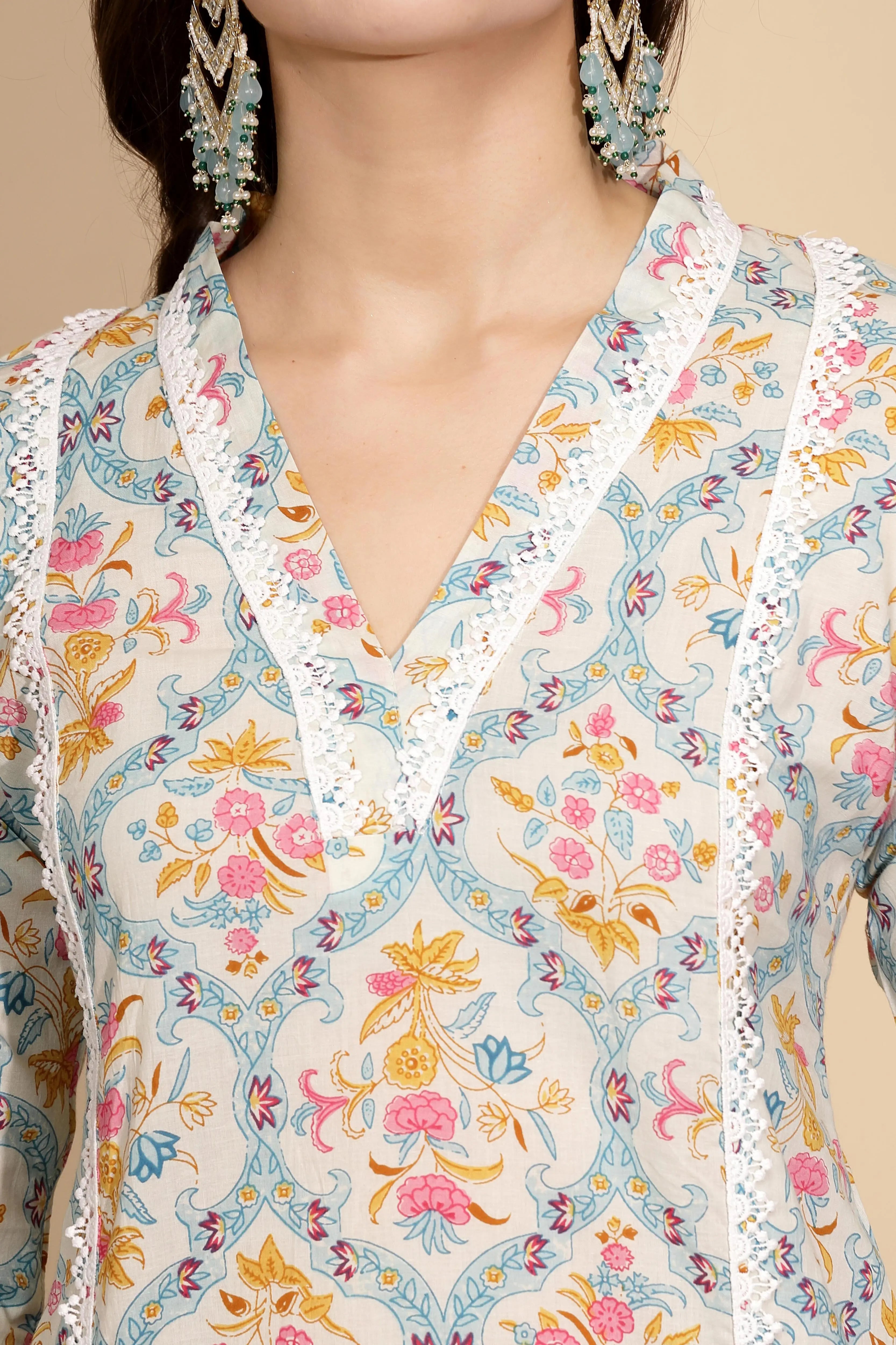 Firozi Cotton Regular Fit Suit Set For Women - Global Republic