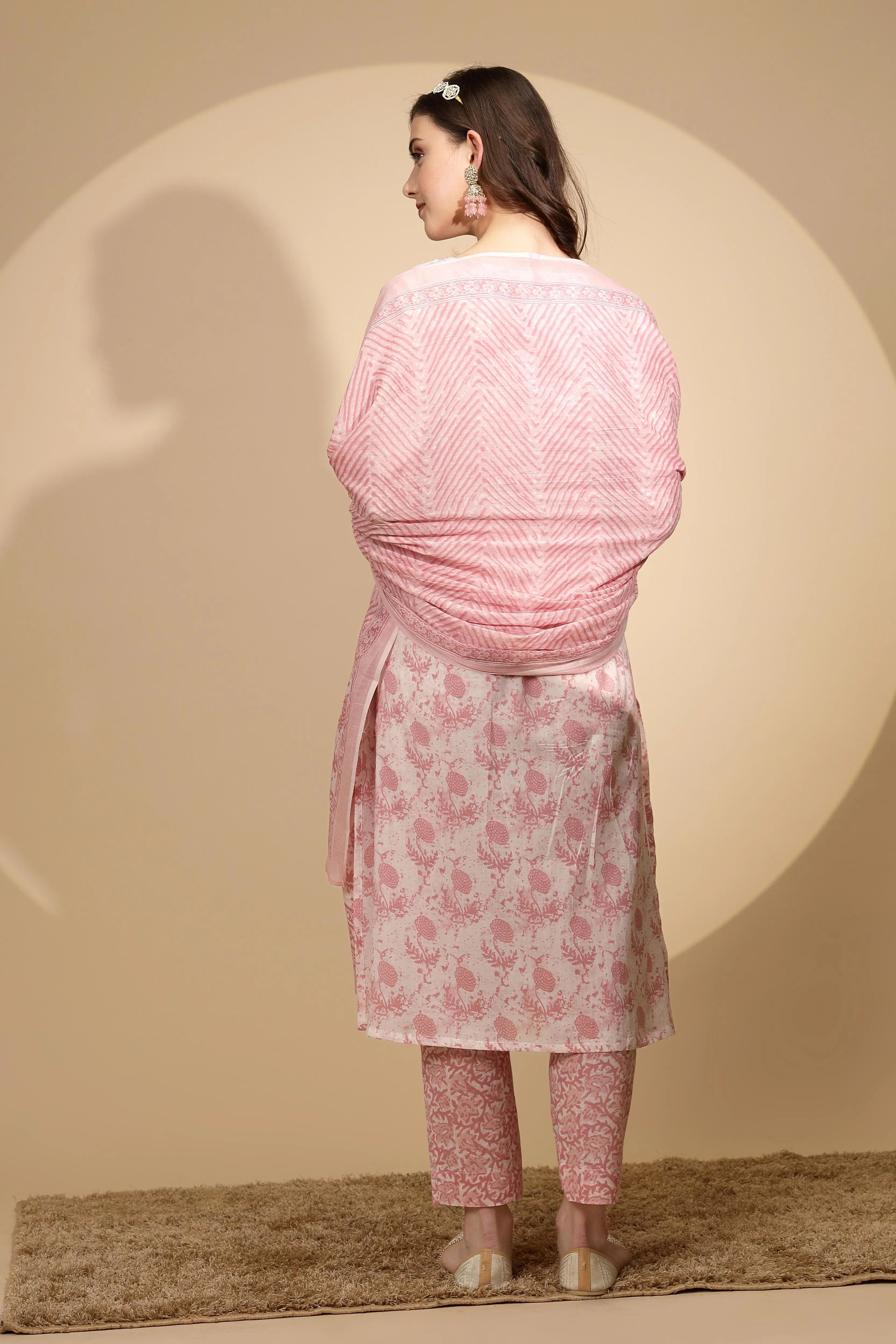 Pink Cotton Regular Fit Suit Set For Women - Global Republic