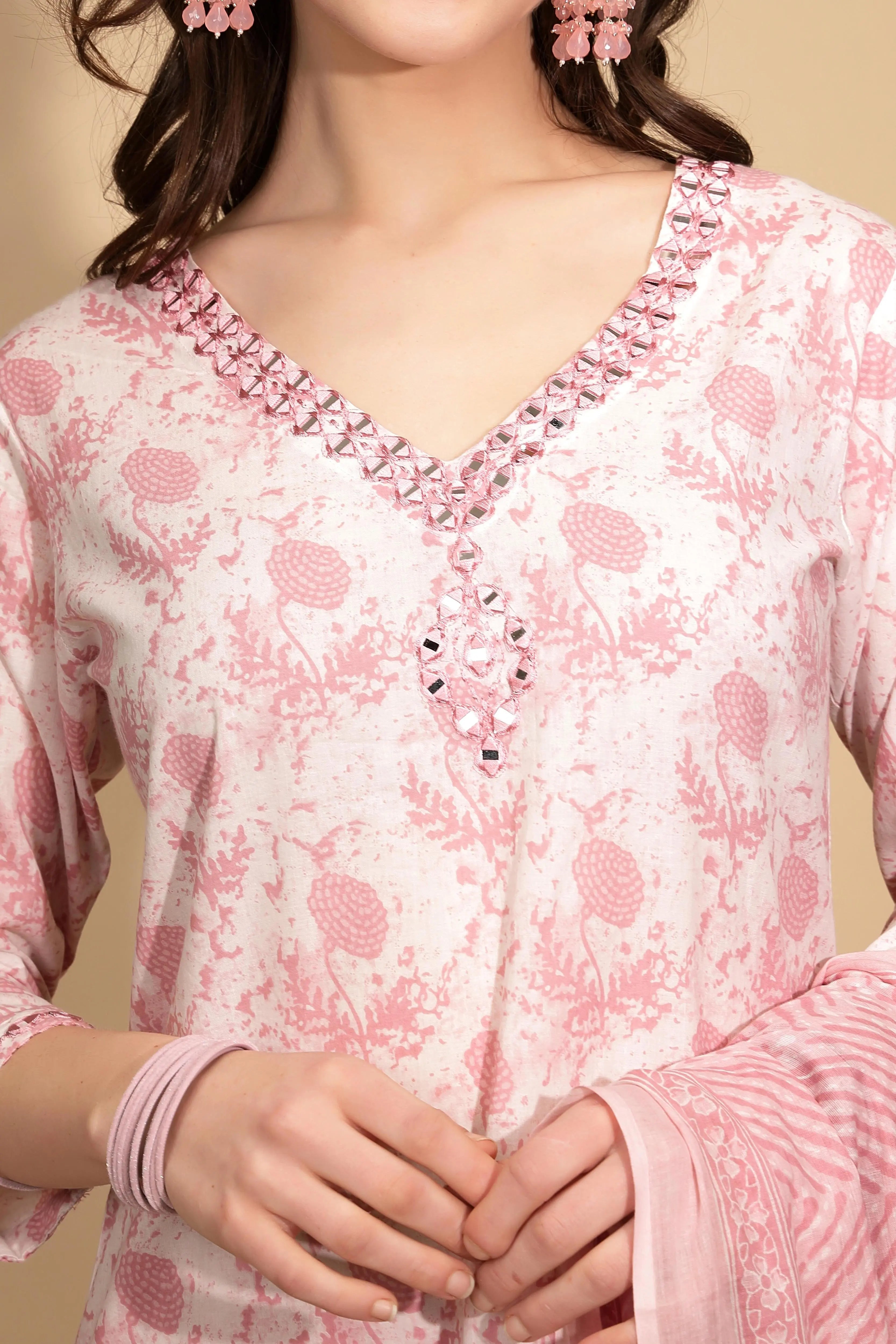 Pink Cotton Regular Fit Suit Set For Women - Global Republic