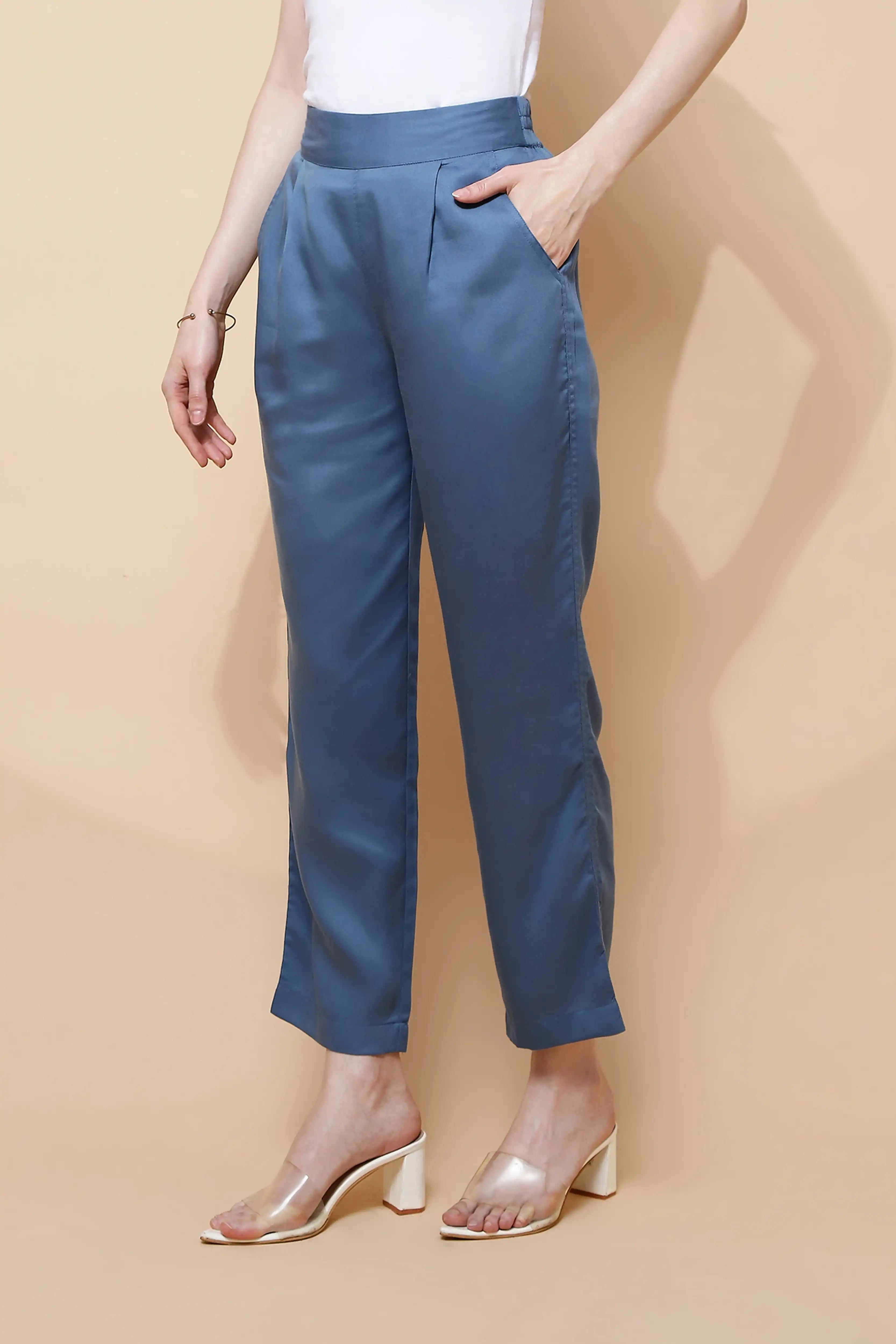 Blue Rayon Relaxed Fit Lower