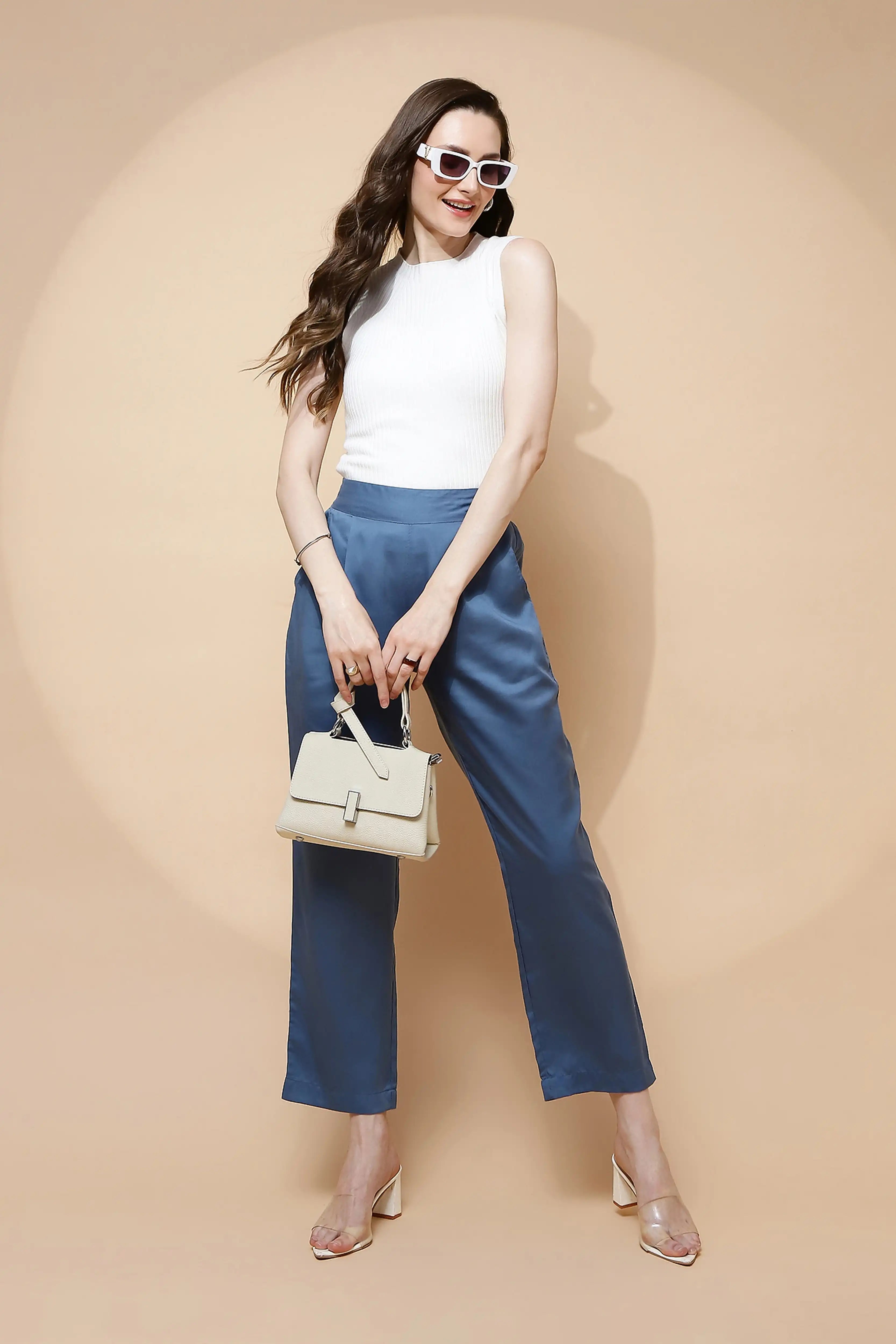 Blue Rayon Relaxed Fit Lower