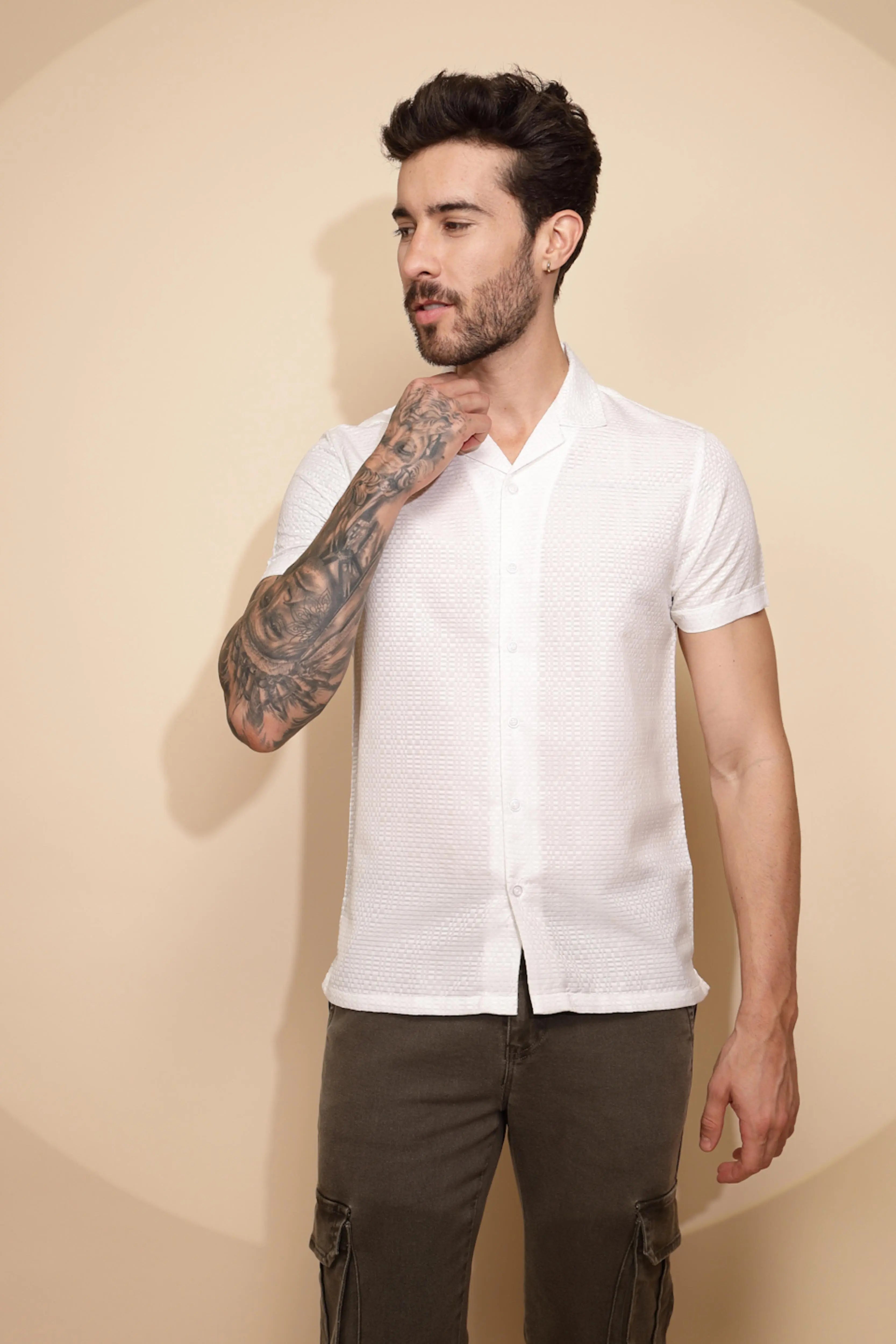 White Regular Fit Shirt For Men - Global Republic