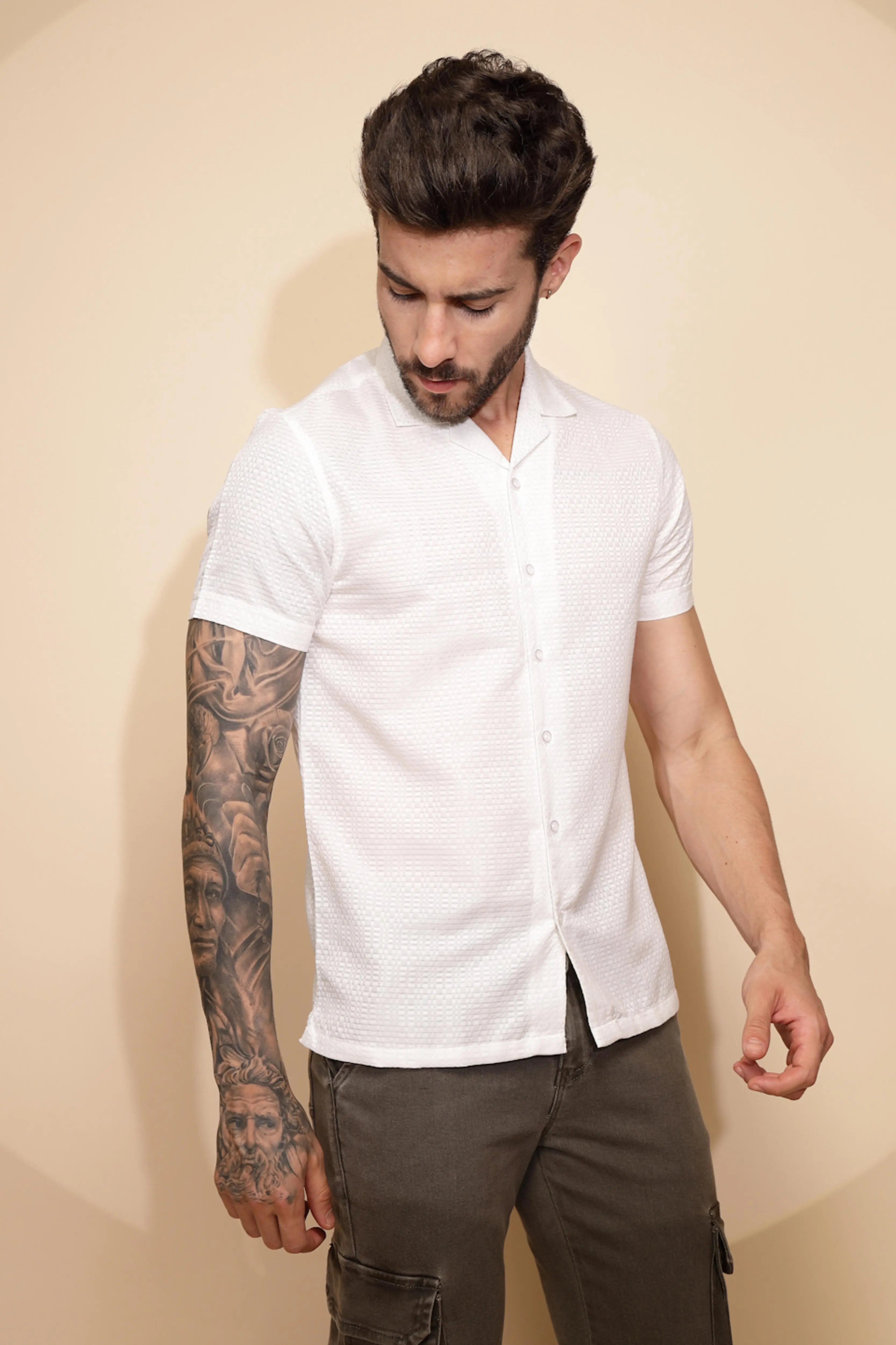 White Regular Fit Shirt For Men - Global Republic