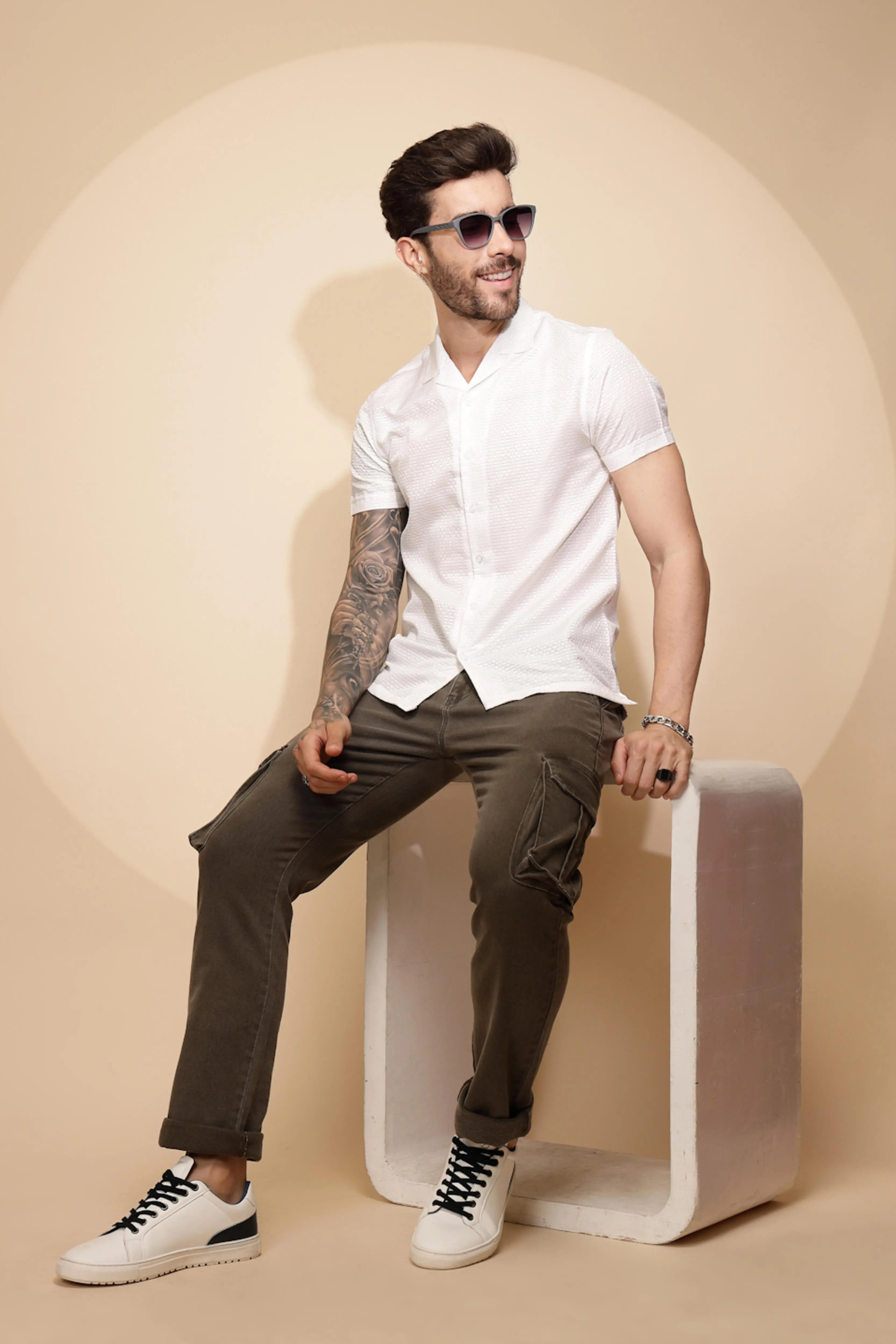 White Regular Fit Shirt For Men - Global Republic