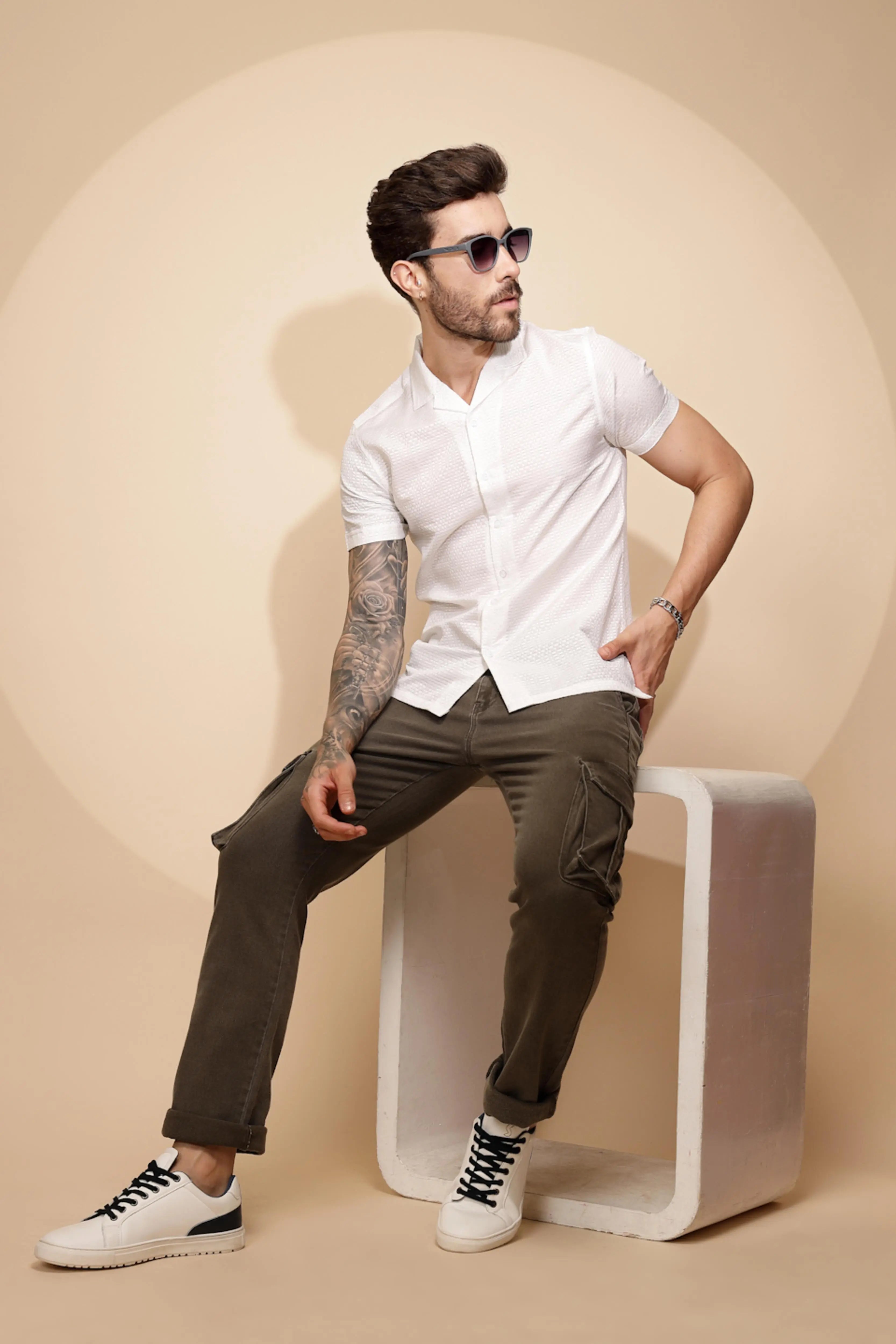 White Regular Fit Shirt For Men - Global Republic