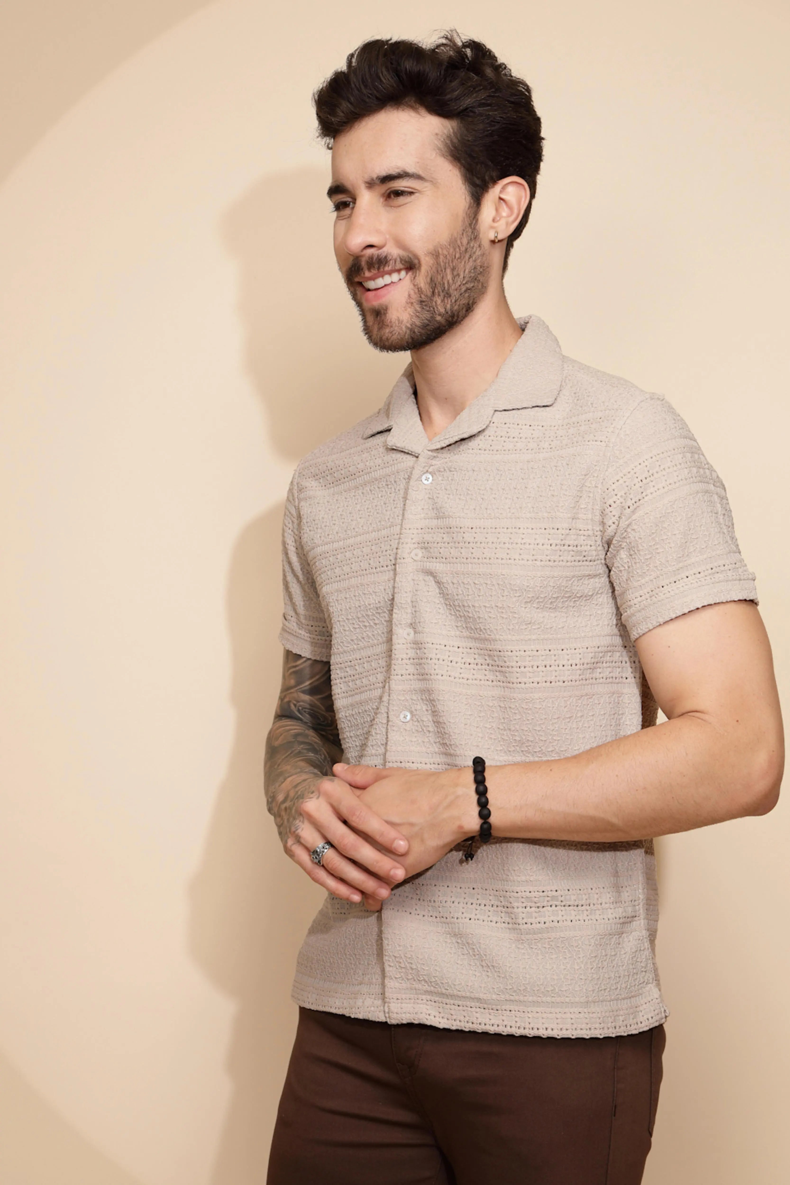 Beige Regular Fit Shirt For Men - Global Republic