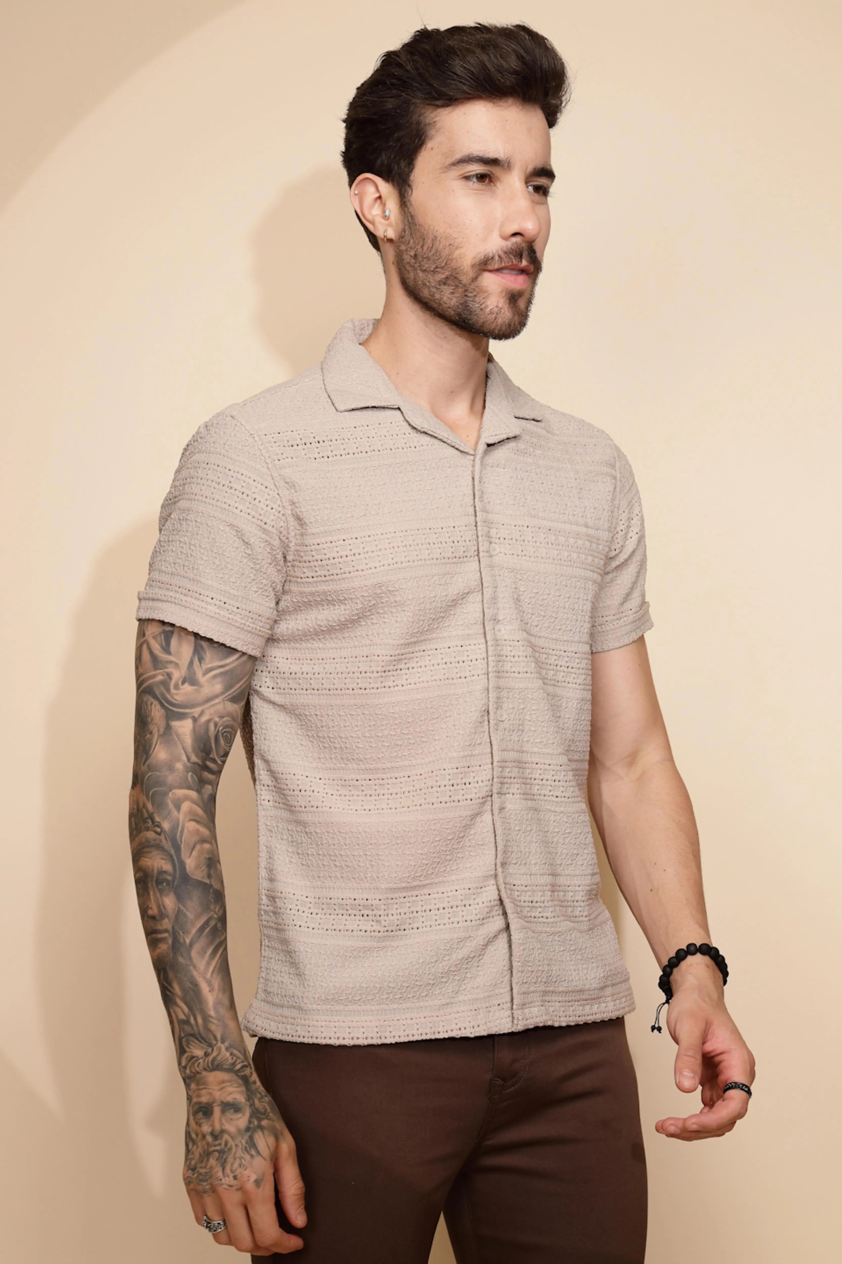 Beige Regular Fit Shirt For Men - Global Republic