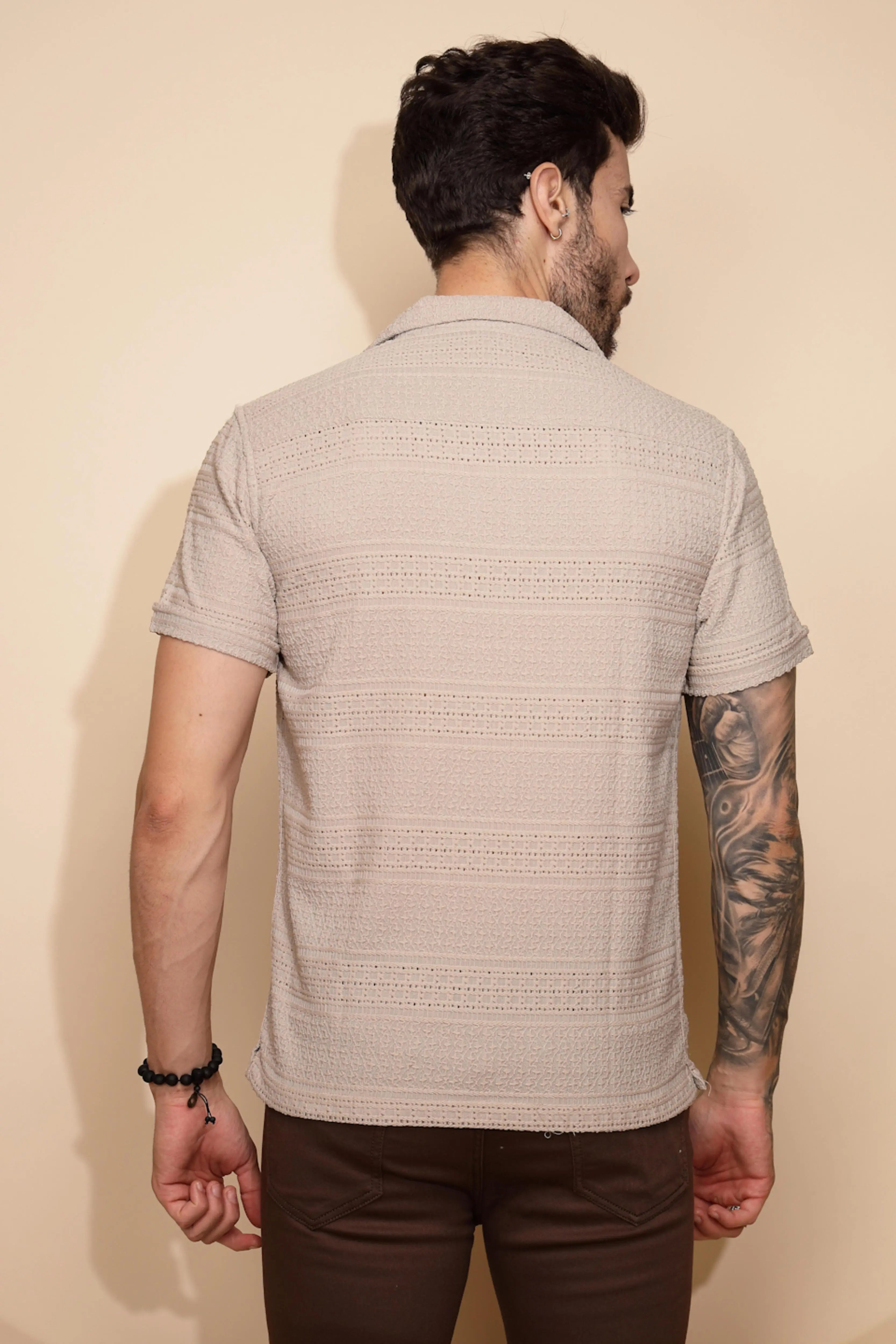 Beige Regular Fit Shirt For Men - Global Republic