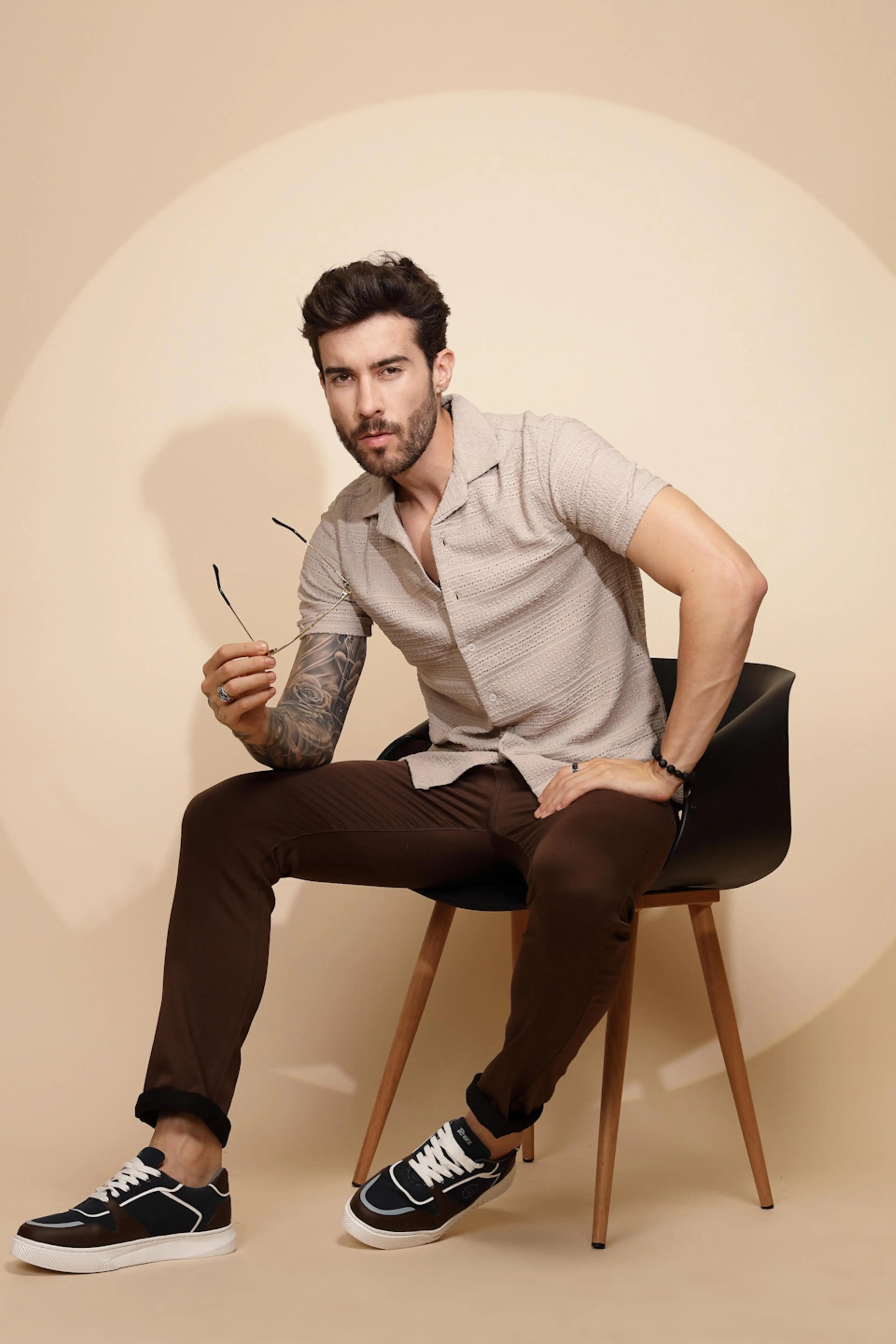 Beige Regular Fit Shirt For Men - Global Republic