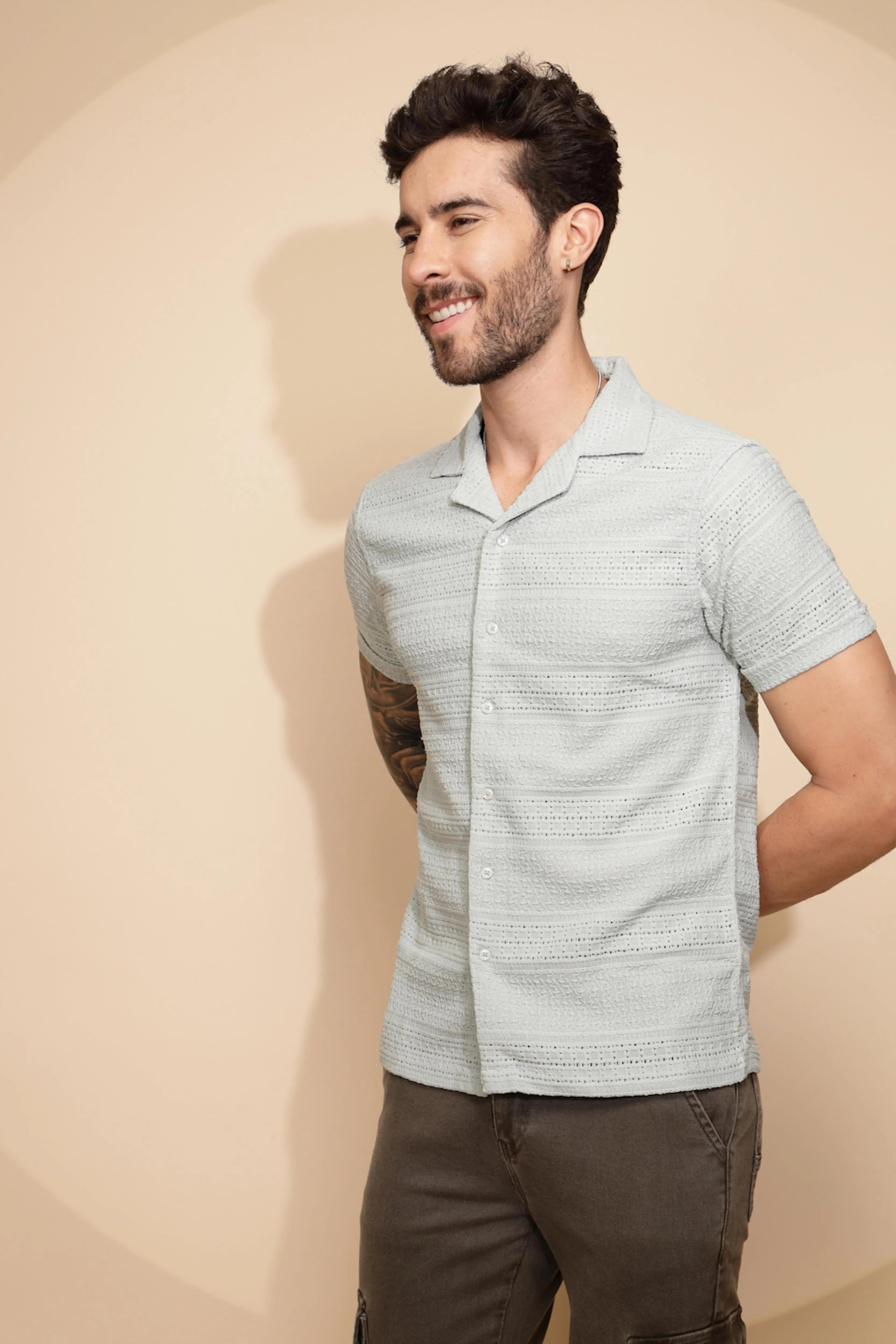 Green Regular Fit Shirt For Men - Global Republic