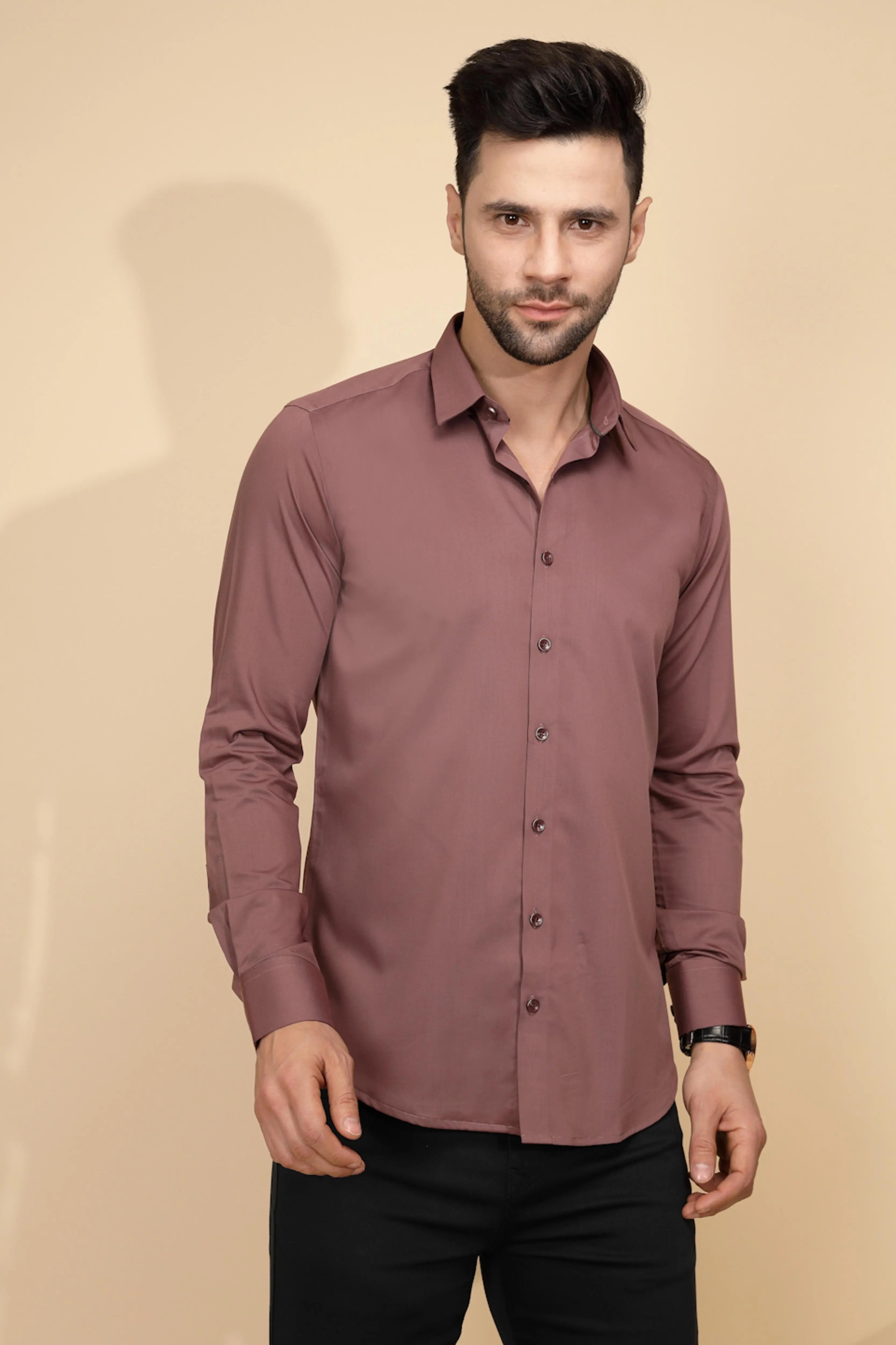 Purple Cotton Blend Regular Fit Shirt For Men - Global Republic