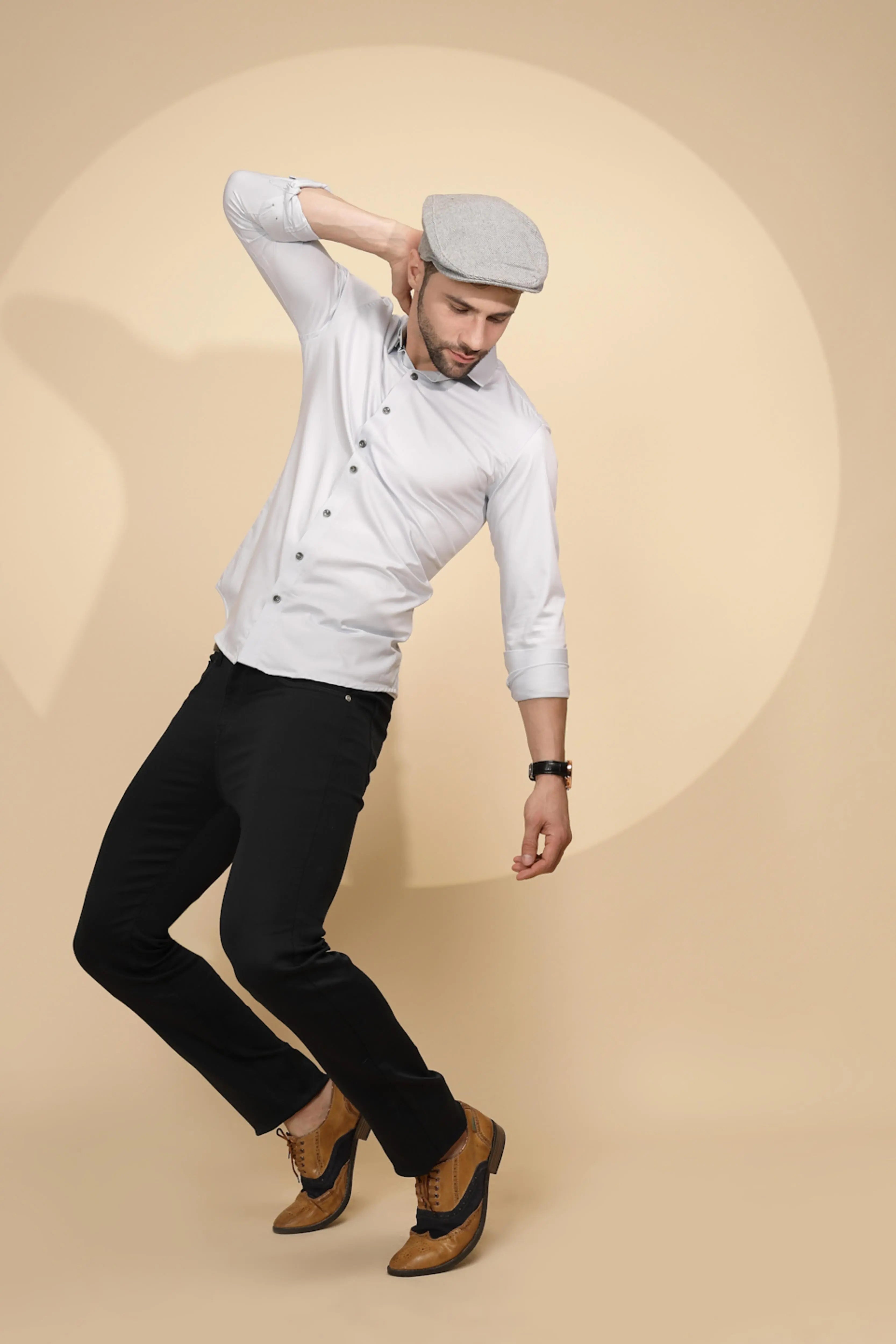 Grey Cotton Blend Regular Fit Shirt - Global Republic