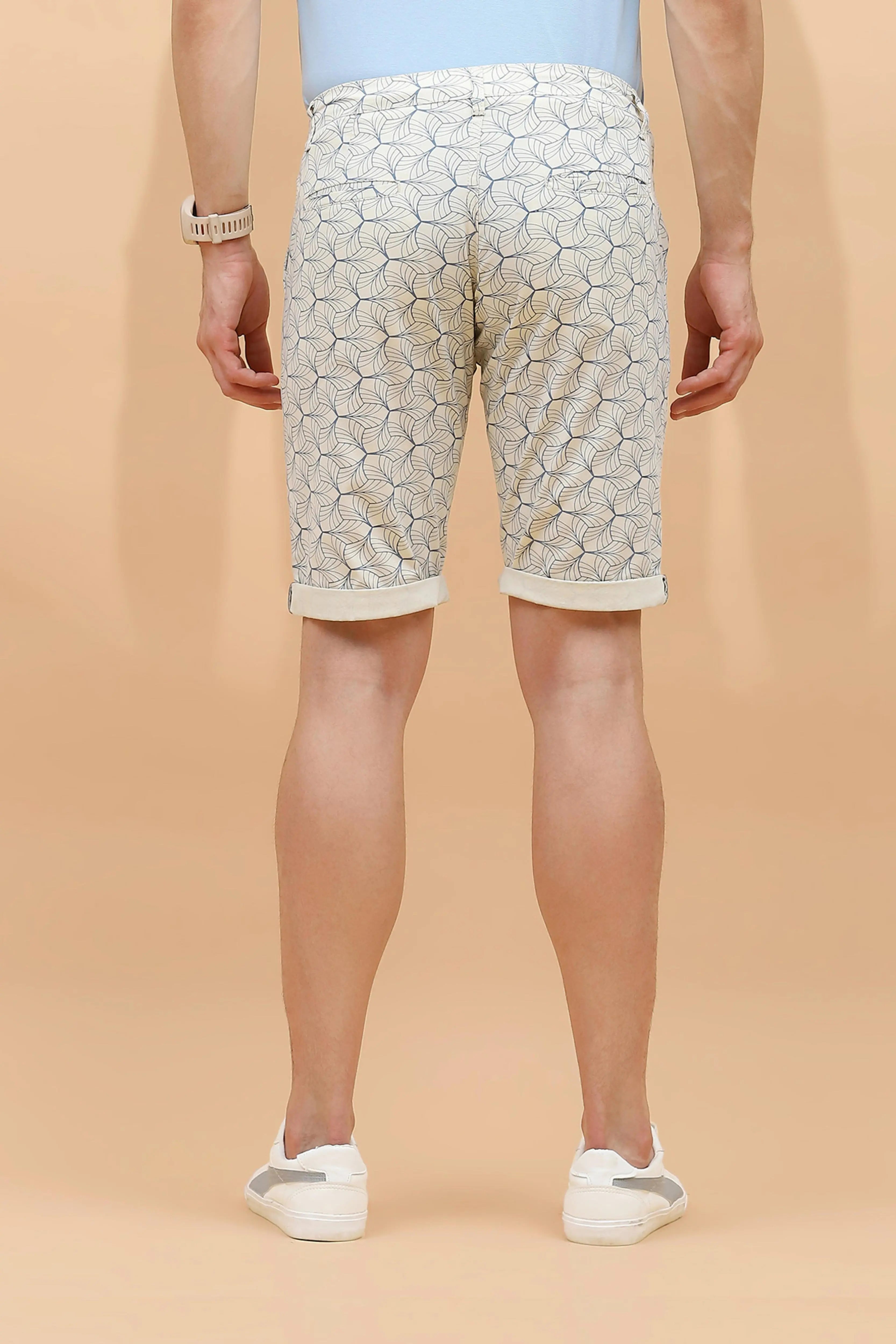 Ecru Cotton Blend Regular Fit Shorts For Men - Global Republic