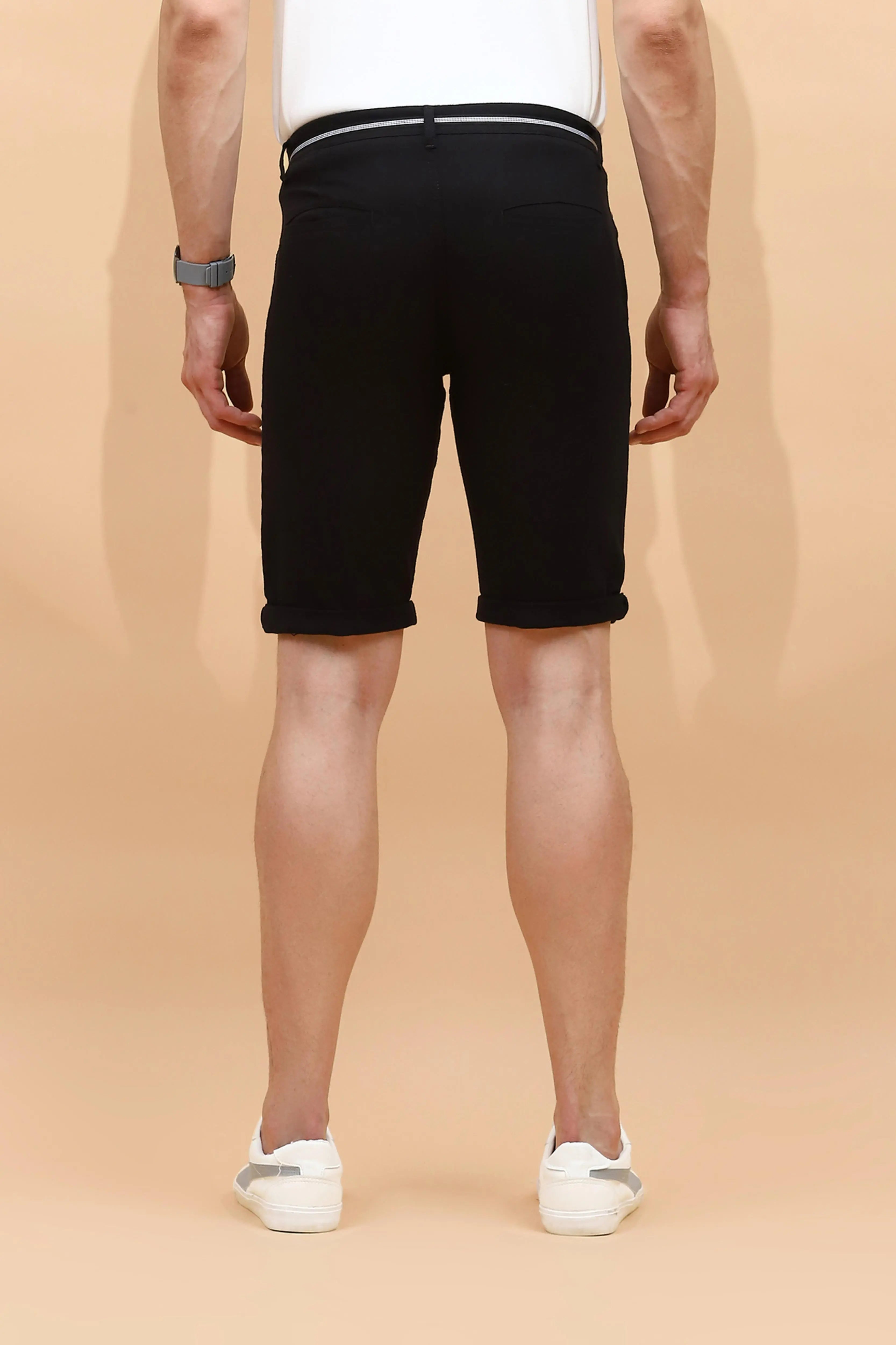 Black Cotton Blend Regular Fit Shorts For Men - Global Republic