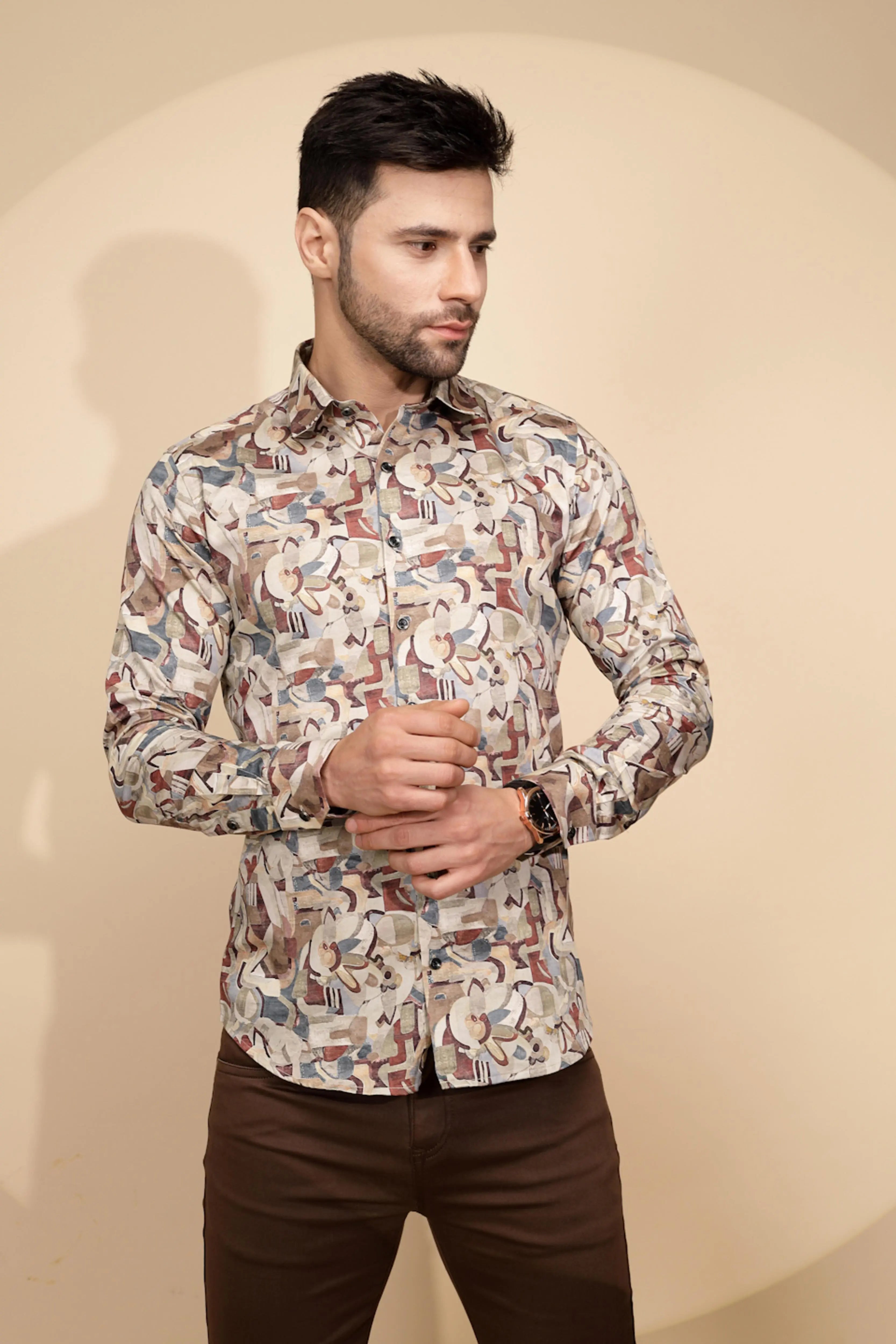 Earthy Cubism Cotton Regular Fit Shirt For Mens - Global Republic