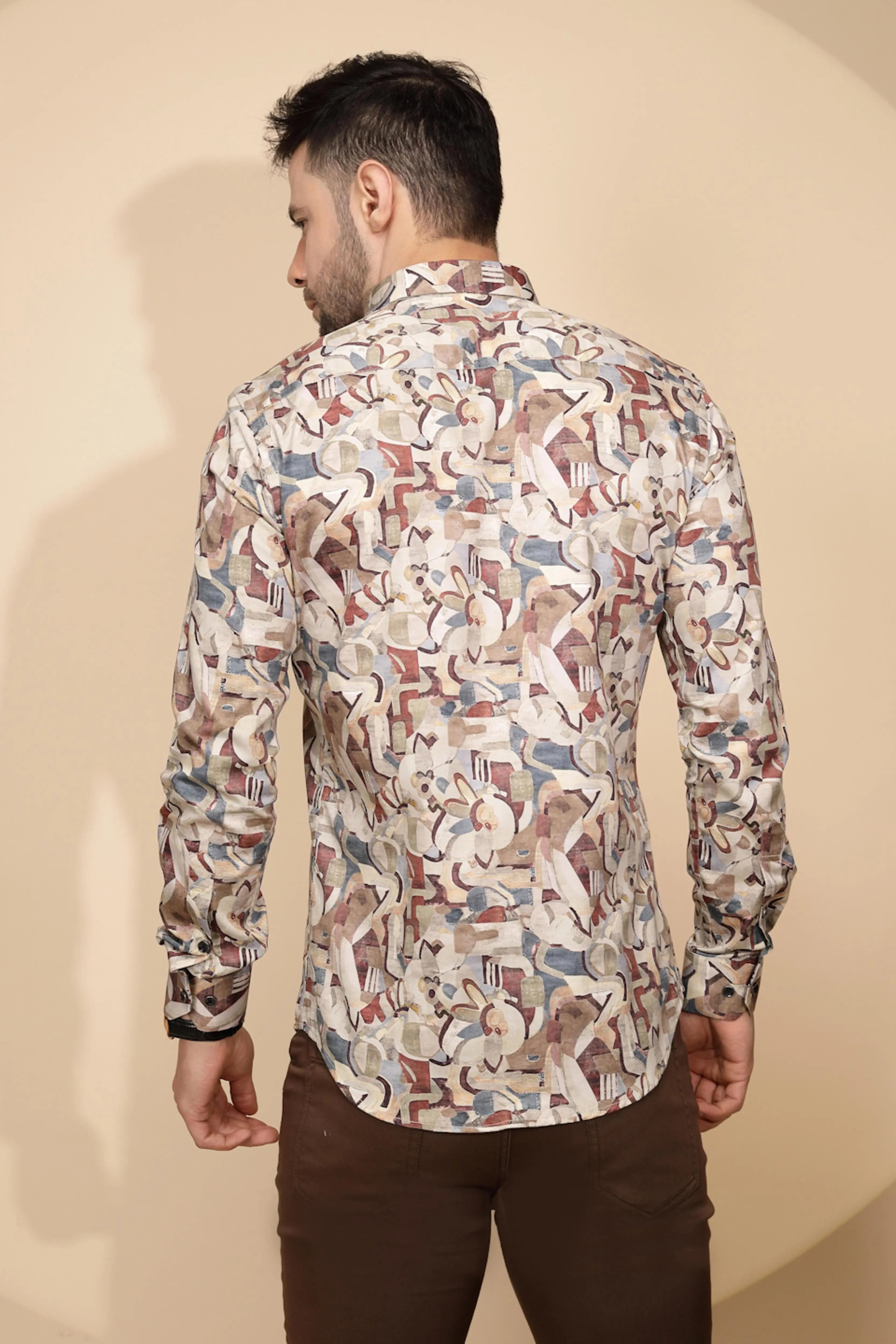 Earthy Cubism Cotton Regular Fit Shirt For Mens - Global Republic