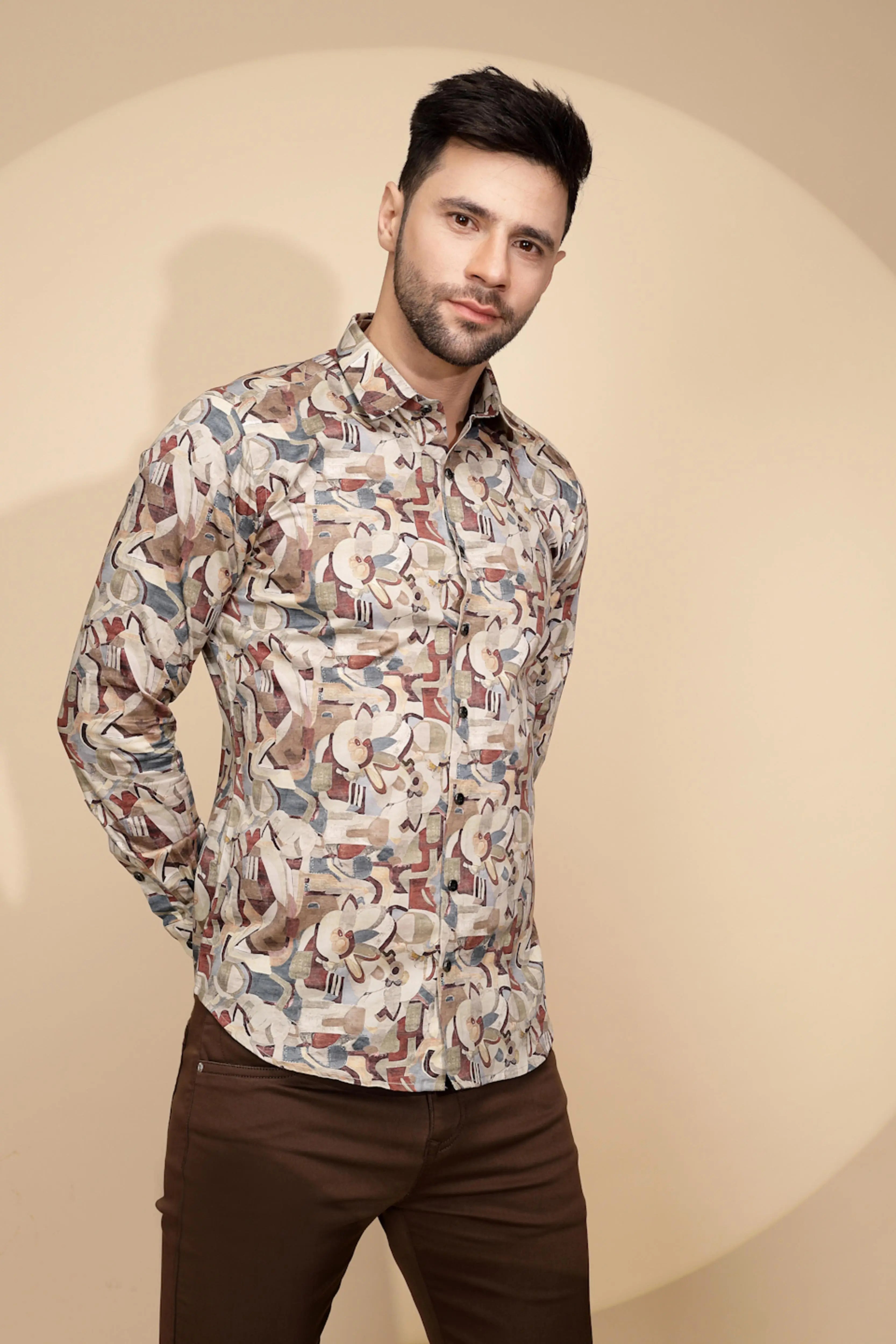 Earthy Cubism Cotton Regular Fit Shirt For Mens - Global Republic