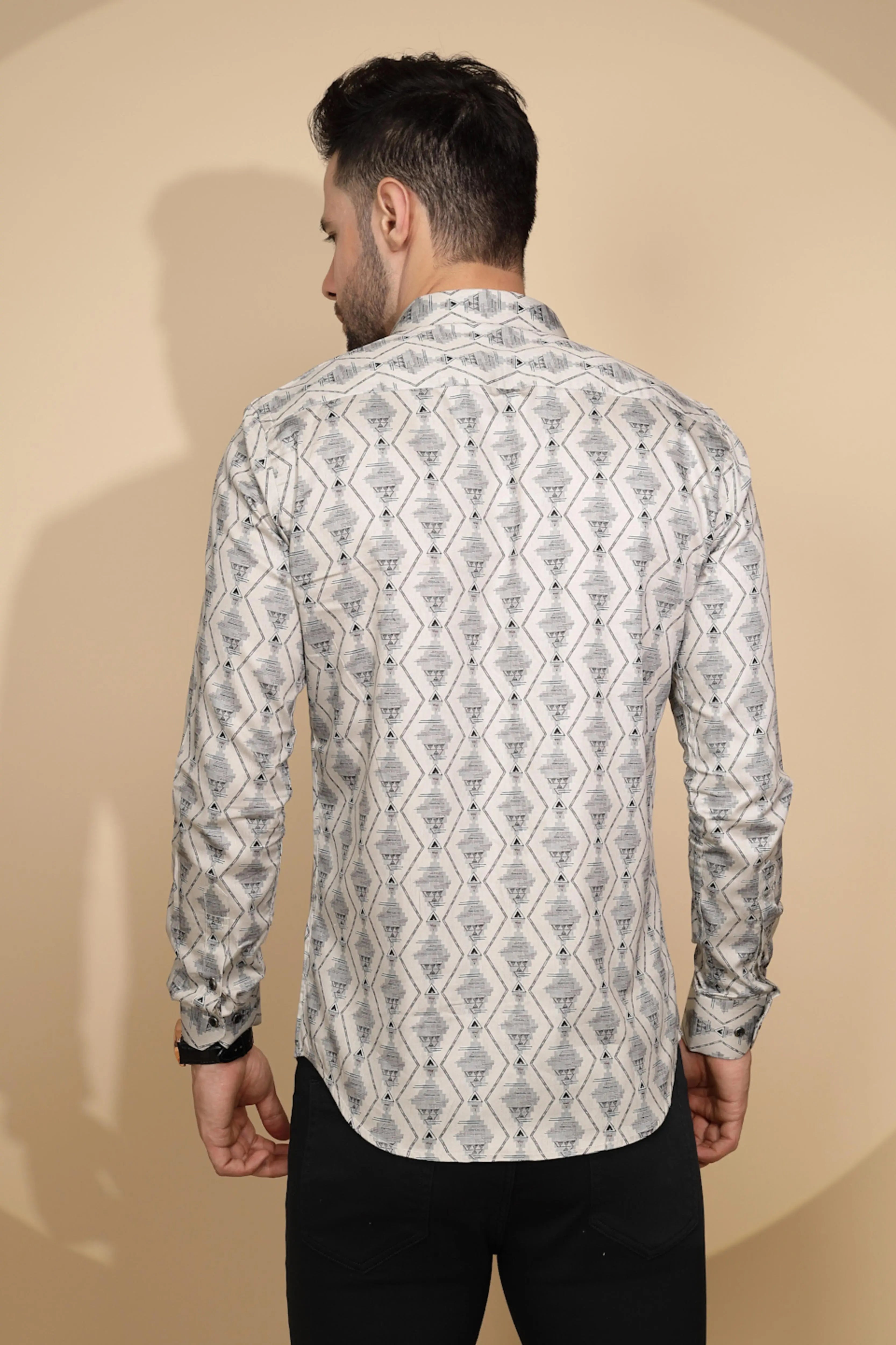 Ecru Aztec Cotton Regular Fit Shirt For Mens - Global Republic