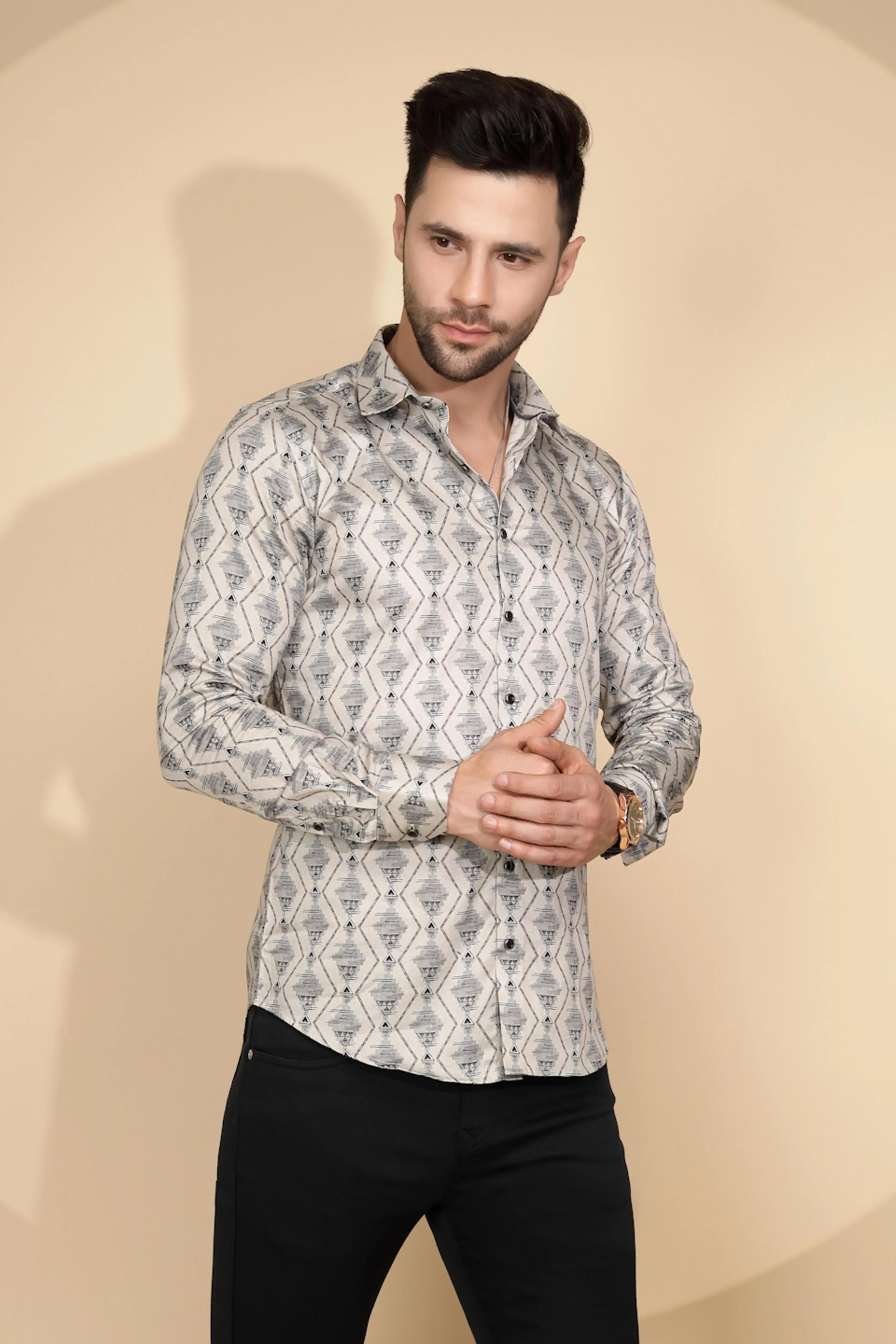 Ecru Aztec Cotton Regular Fit Shirt For Mens - Global Republic