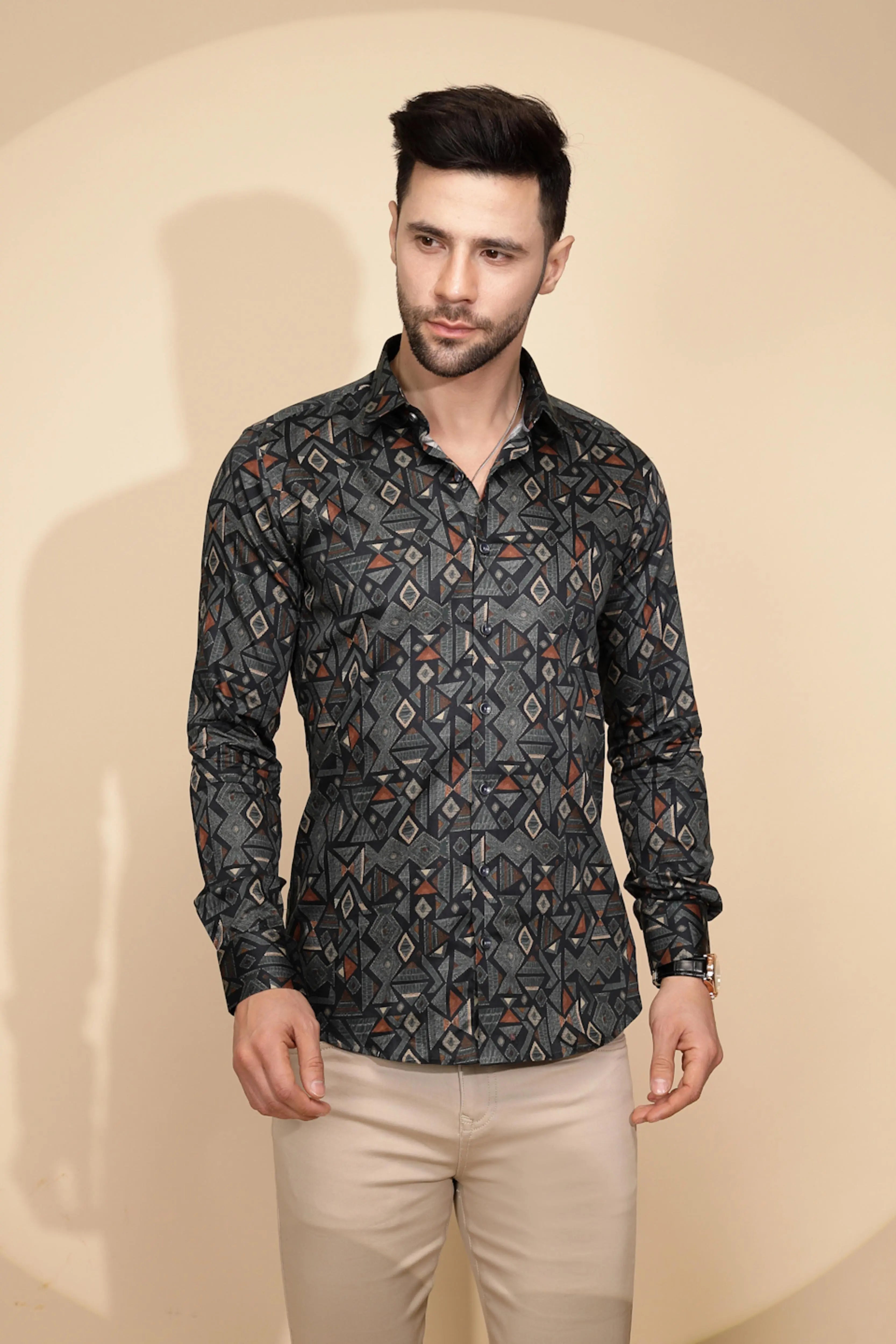 Teal Aztec Cotton Regular Fit Shirt For Mens - Global Republic